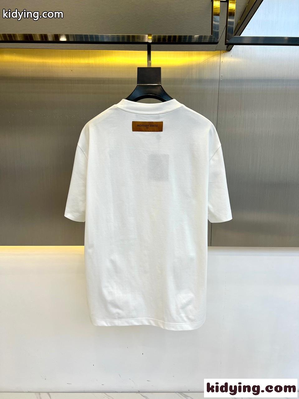 カジュアル お洒落 ロゴプリント 半袖Tシャツ ルイ・ヴィトン Tシャツ コピー ホワイト-3