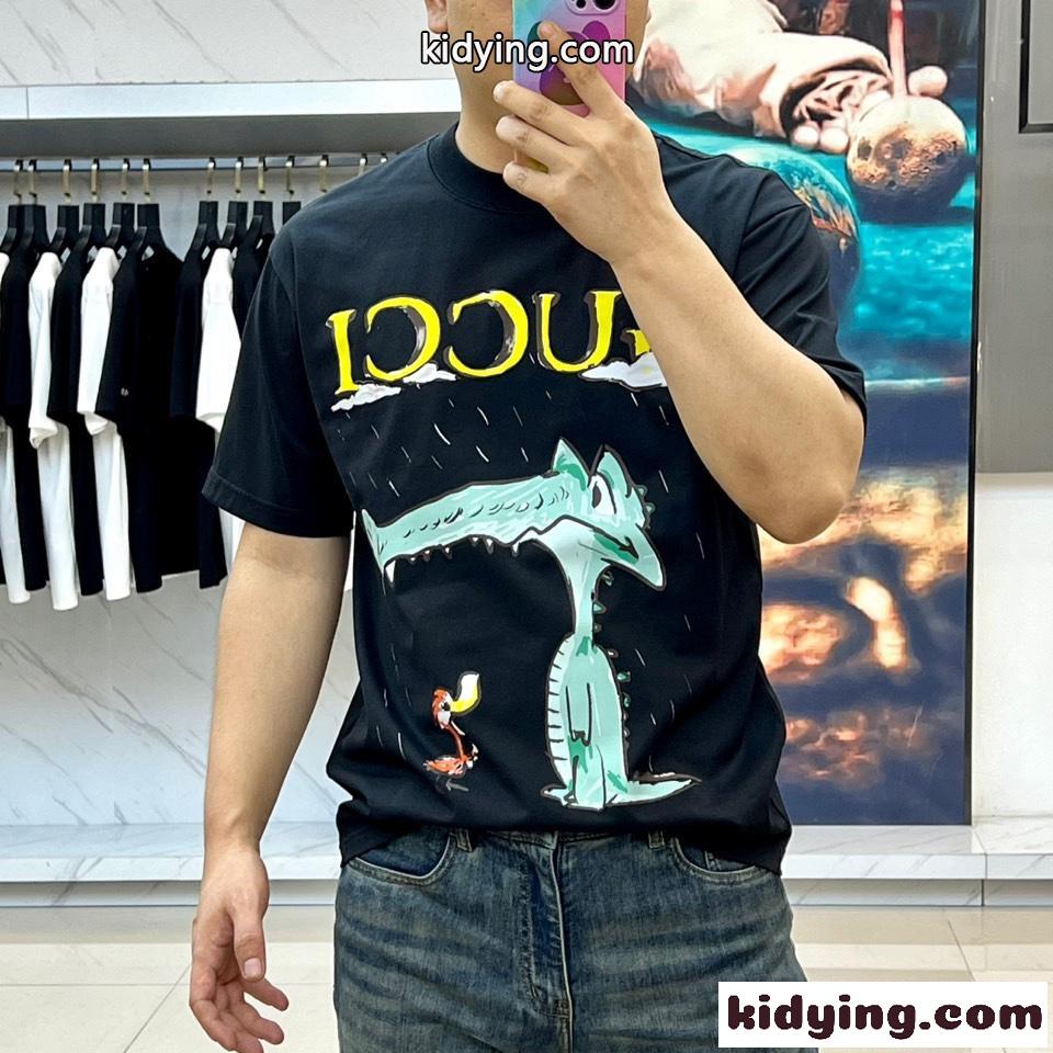 カジュアル プリント クルーネック グッチ Tシャツ 偽物 半袖トップス ブラック-2