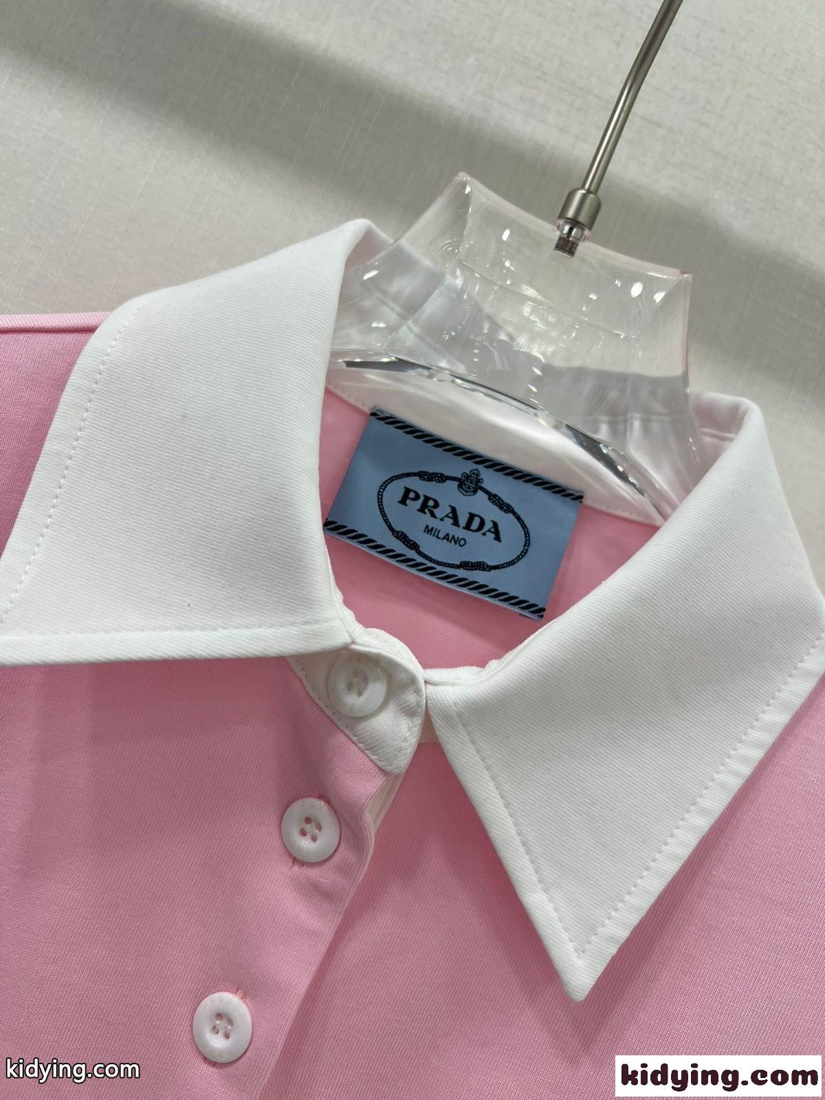 カジュアル コットン ポロシャツ プラダ Tシャツ コピー 長袖 クロップド ピンク-1