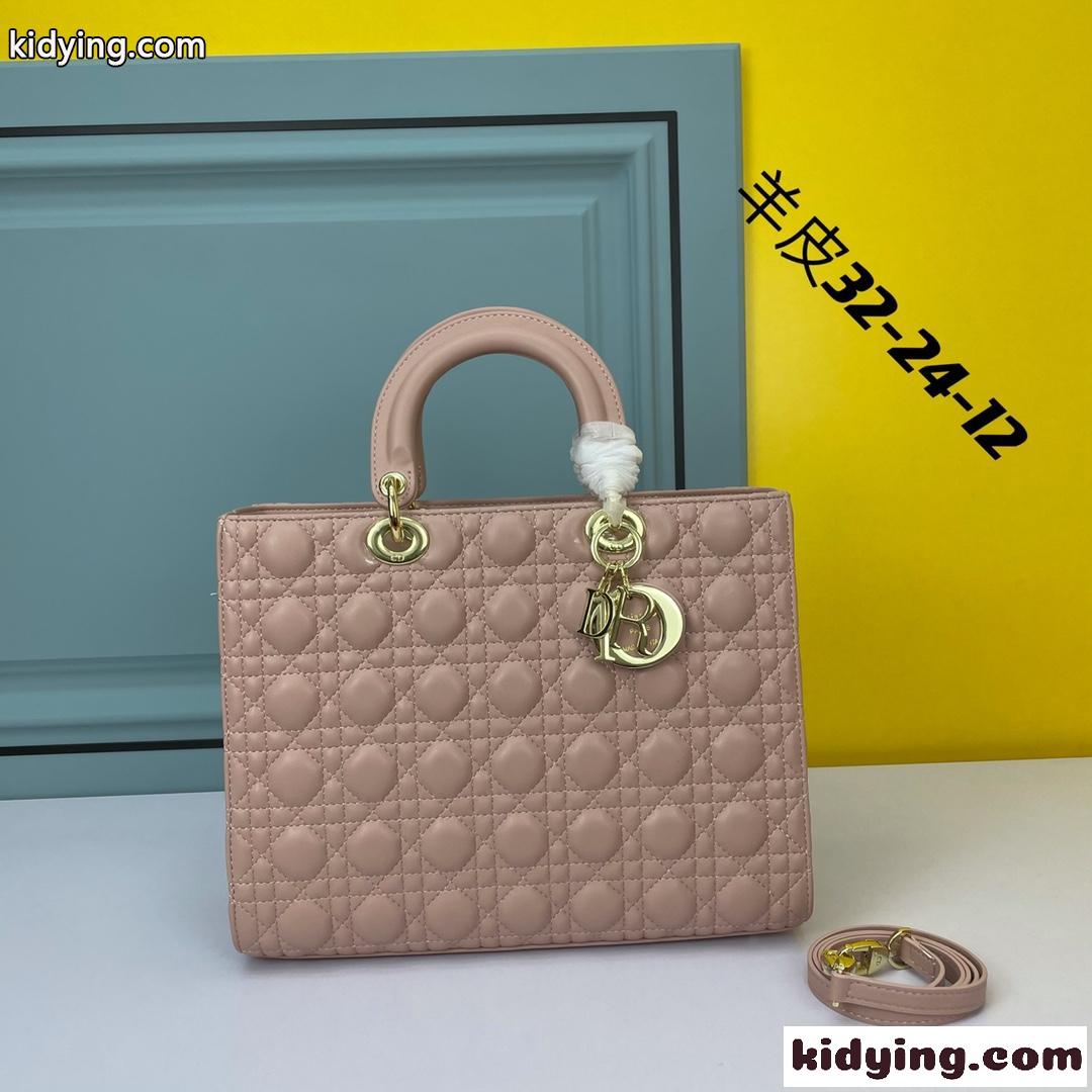 クリスチャン・ディオール スーパーコピー ラムスキン LADY DIOR ピンク ラージバッグ-2