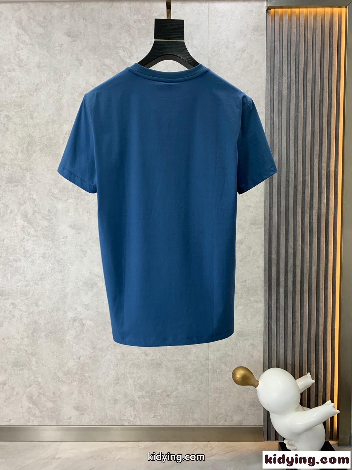 シンプル ロゴ 合わせやすい クルーネック サルヴァトーレ・フェラガモ Tシャツ コピー 半袖Tシャツ ブルー-1