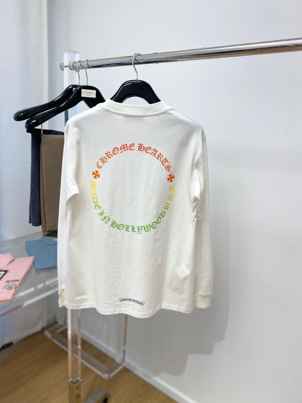 おしゃれ シンプル クルーネック プリント 長袖Tシャツ クロムハーツ Tシャツ コピー ホワイト-3