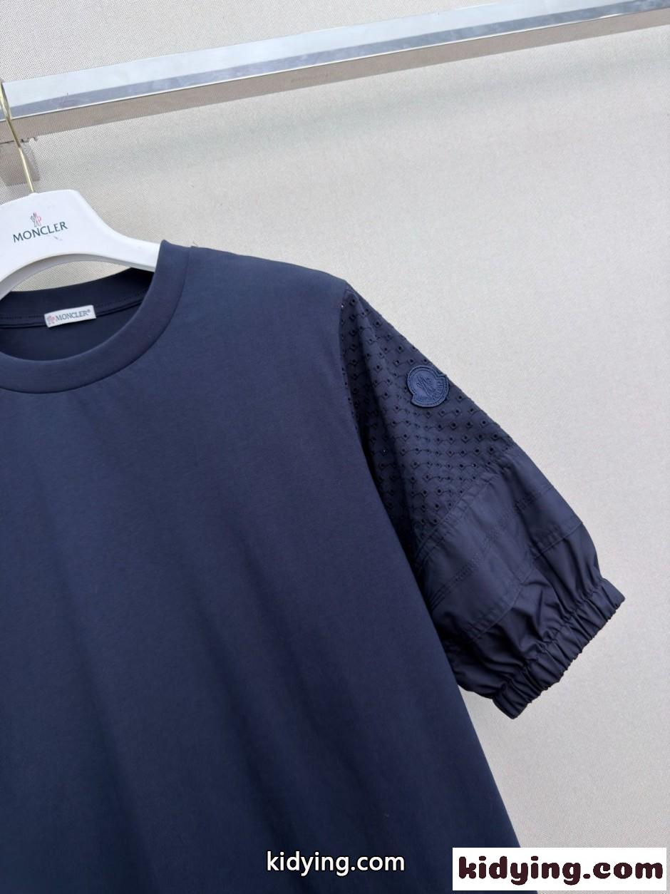 カジュアル 半袖 クルーネック カットソー モンクレール Tシャツ 偽物 ネイビー-4