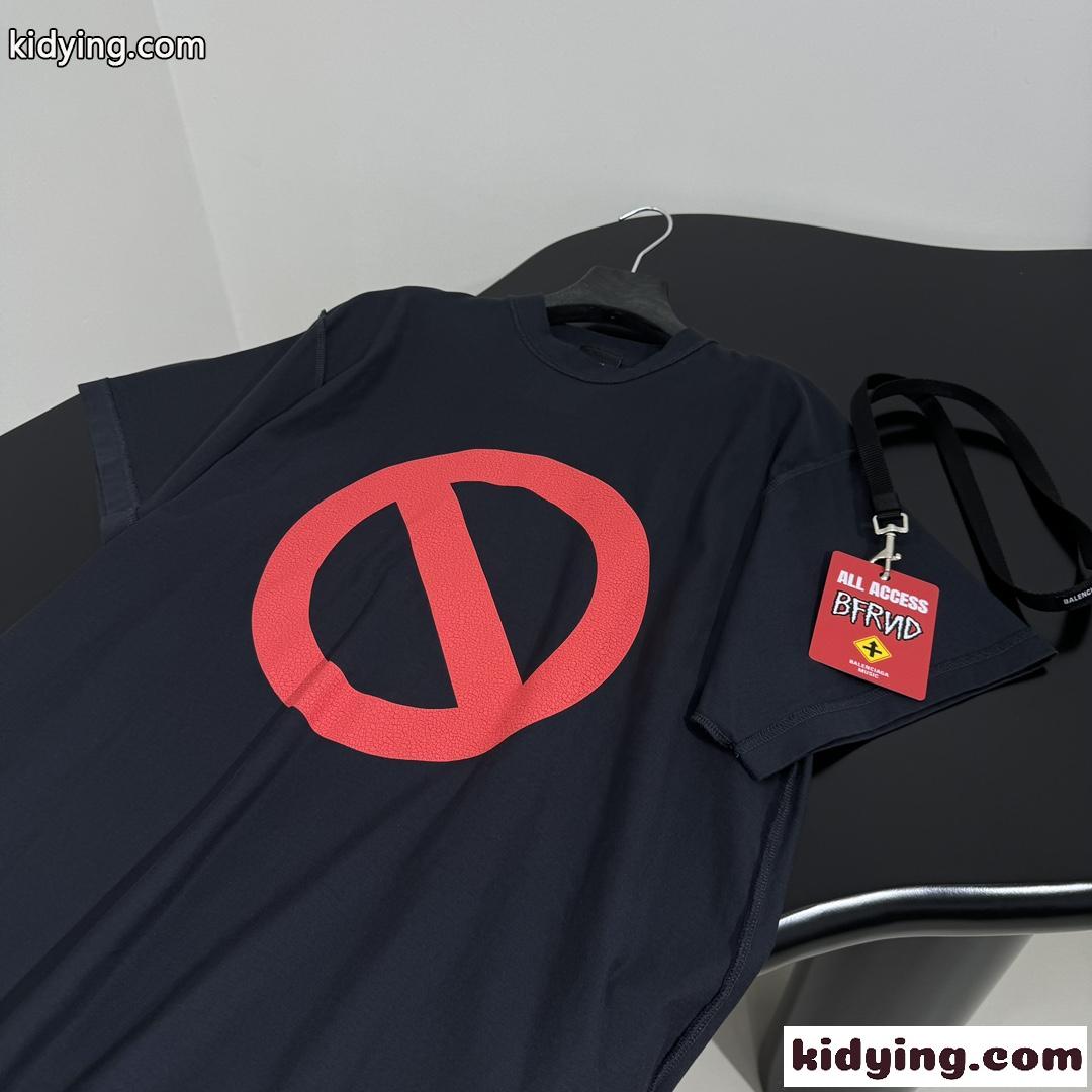 ユニセックス オーバーサイズ バレンシアガ Tシャツ コピー プリント 半袖Tシャツ ブラック-1