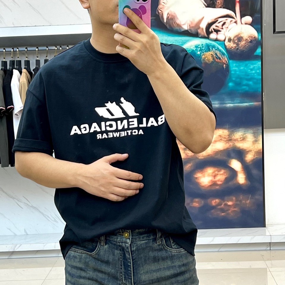 ゆったり プリントTシャツ バレンシアガ Tシャツ 偽物 コットン ブラック-1