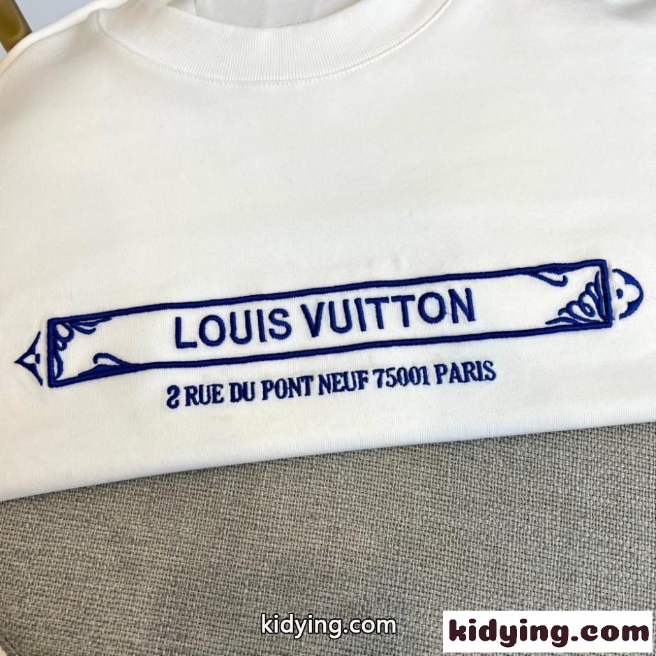シンプル 洗練された ロゴ刺繍 長袖Tシャツ ルイ・ヴィトン Tシャツ 偽物 ホワイト-2