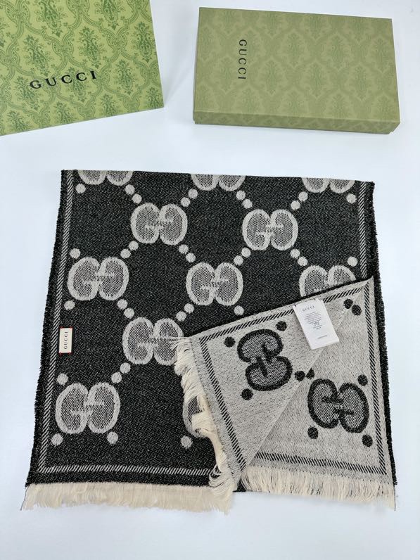 GGカシミヤ ラメ ジャカード スカーフ グッチ スカーフ 偽物 マフラー-1