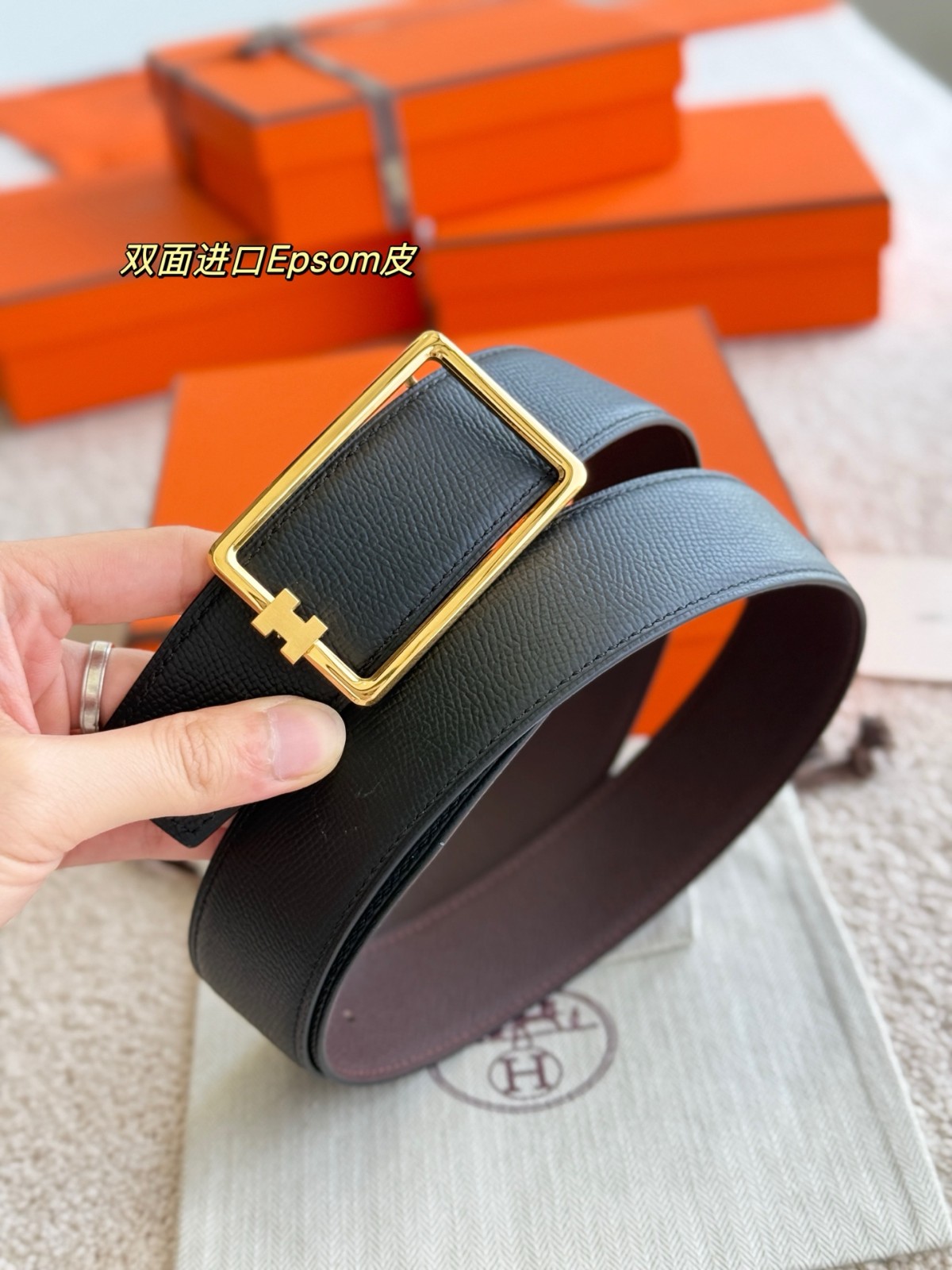 チューブH リバーシブル レザーベルト エルメス ベルト コピー 38MM-3