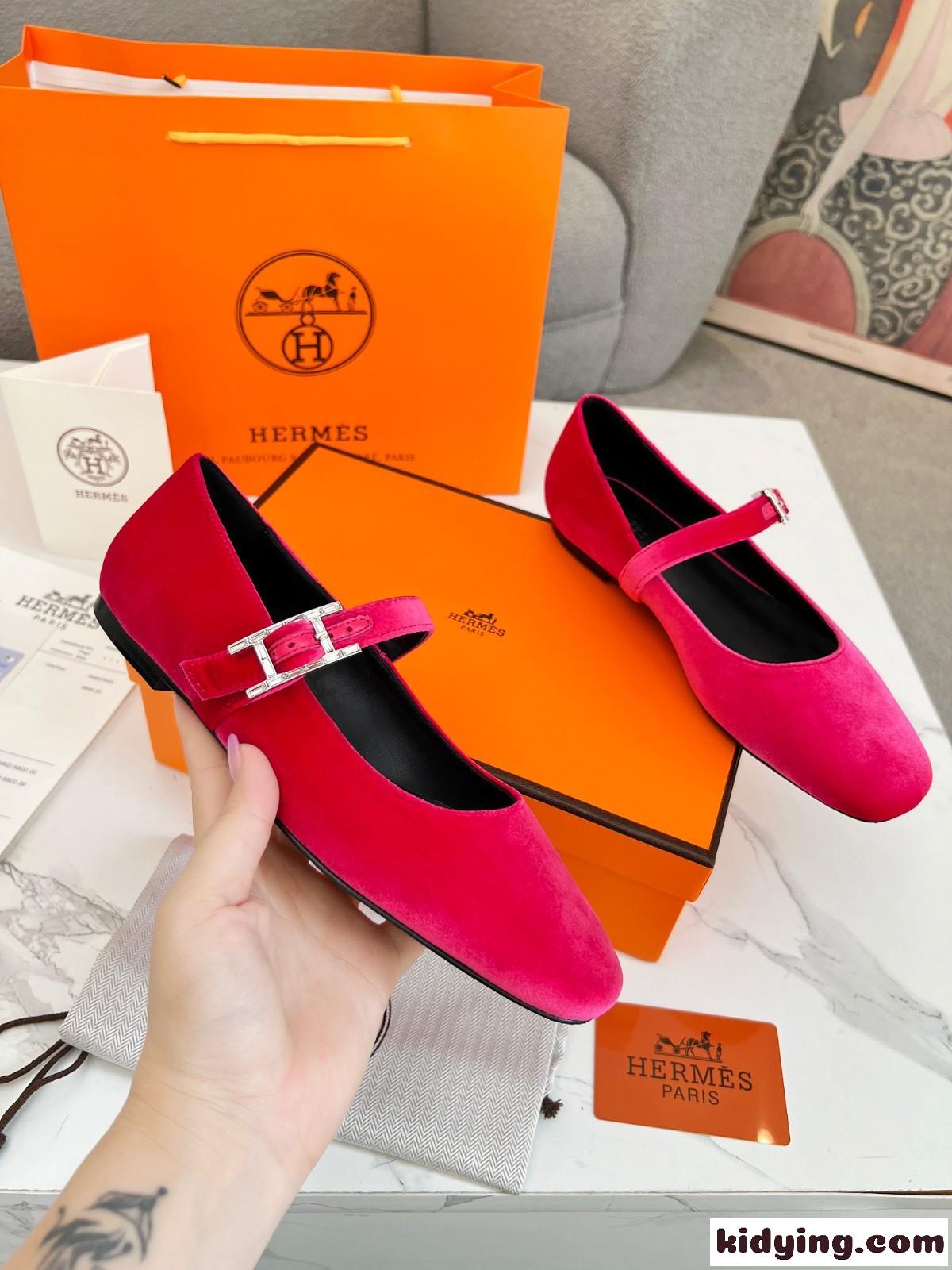 エルメス パンプス コピー 大人 かわいい ジェーン バレエシューズ ブローズピンク-3