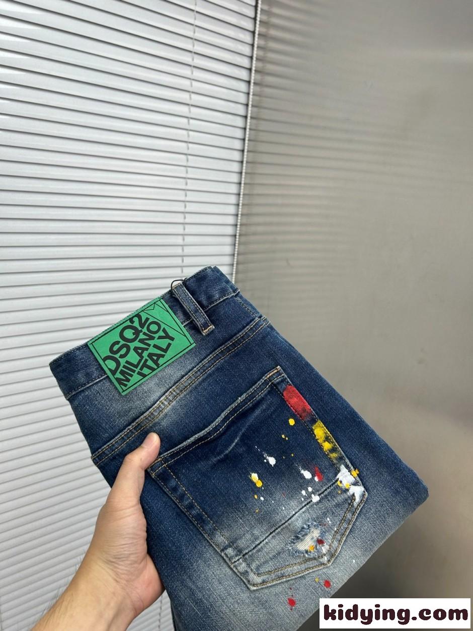 ペイント加工 ストレッチ テーパードデニム ディースクエアード ジーンズ 偽物-0