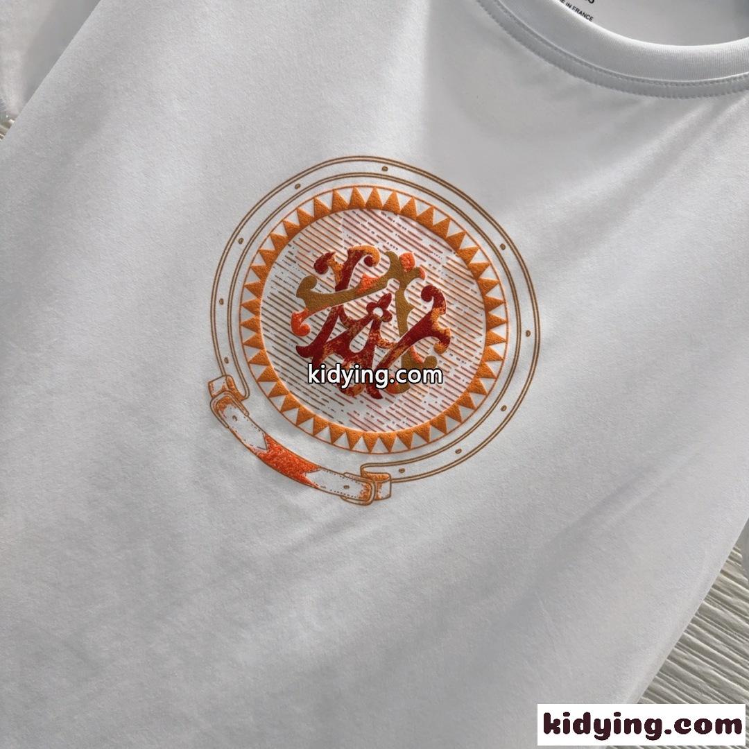 シンプル コットン 半袖 トップス エルメス Tシャツ コピー クルーネック ホワイト-0