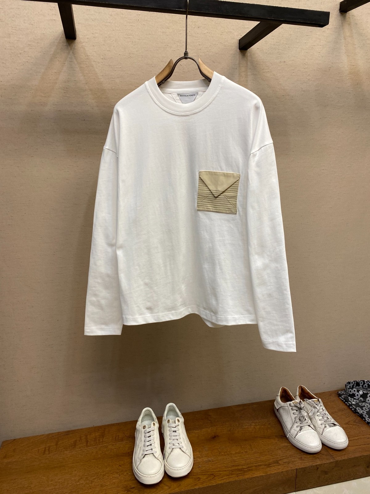 コットンジャージー オーバーサイズ 長袖Tシャツ ボッテガ・ヴェネタ Tシャツ コピー ホワイト-0