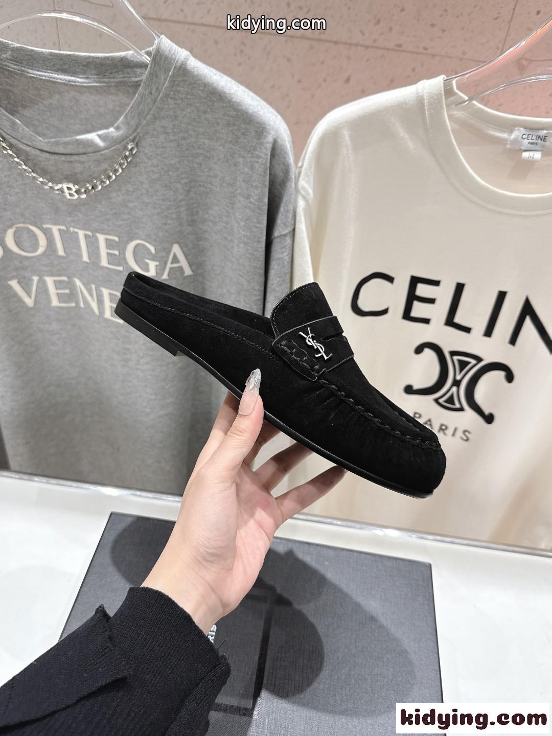 YSL ル ローファー イヴ・サンローラン レディースシューズ スーパーコピー スエード ブラック-0