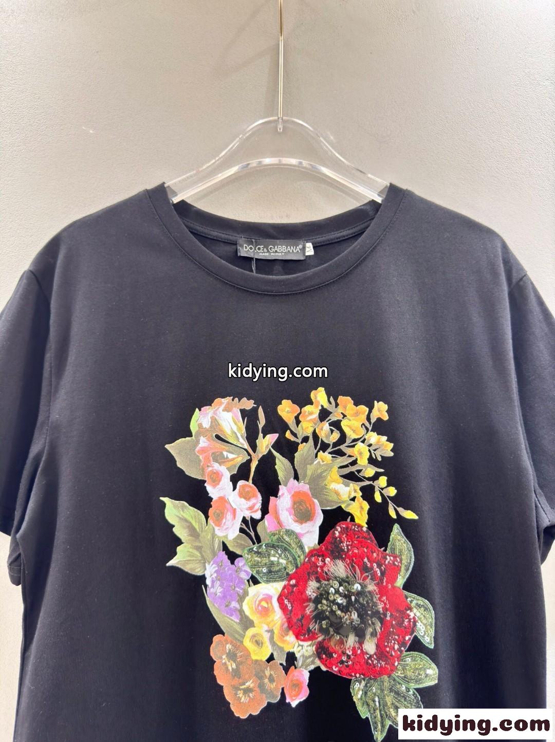 カジュアル おしゃれ プリント 半袖Tシャツ ドルチェ&ガッバーナ Tシャツ コピー ブラック-4