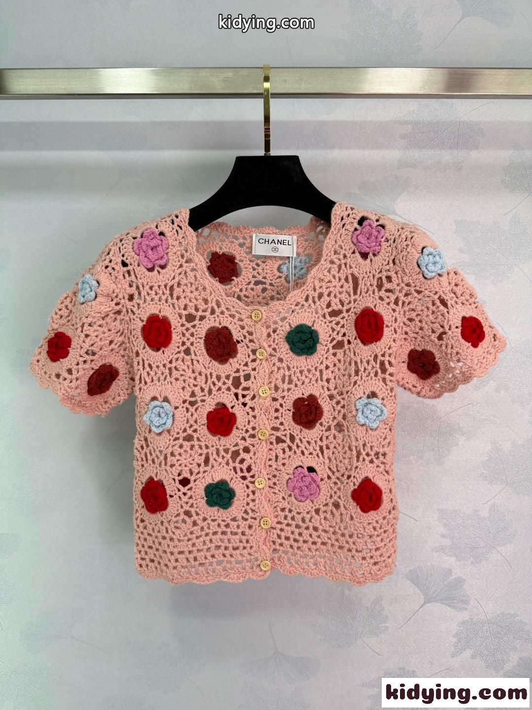 可愛い かぎ編み カーディガン シャネル ニット コピー ショート丈-2