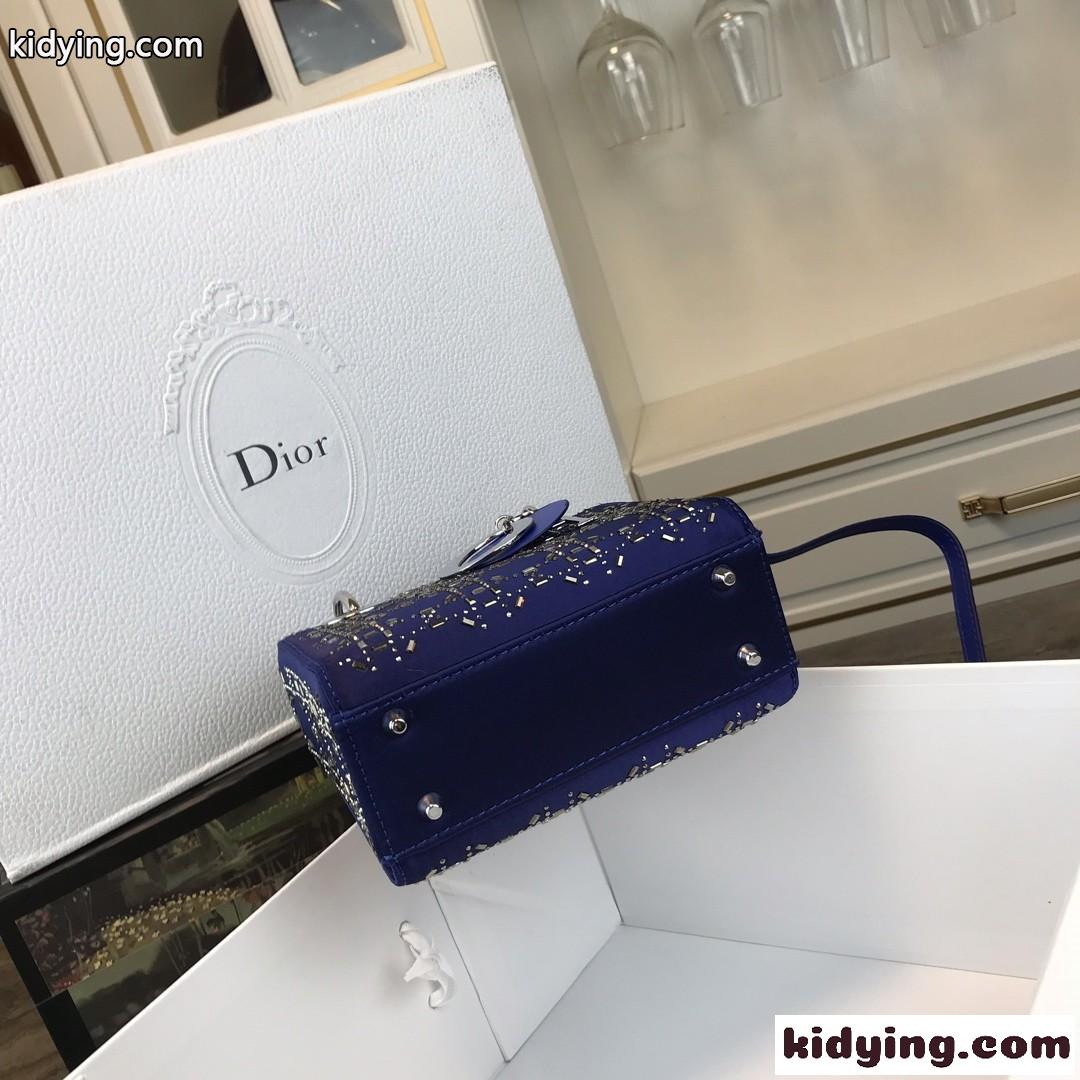 クリスチャン・ディオール バッグ コピー 大人気 LADY DIOR カナージュ サテン ミニバッグ ブルー-3