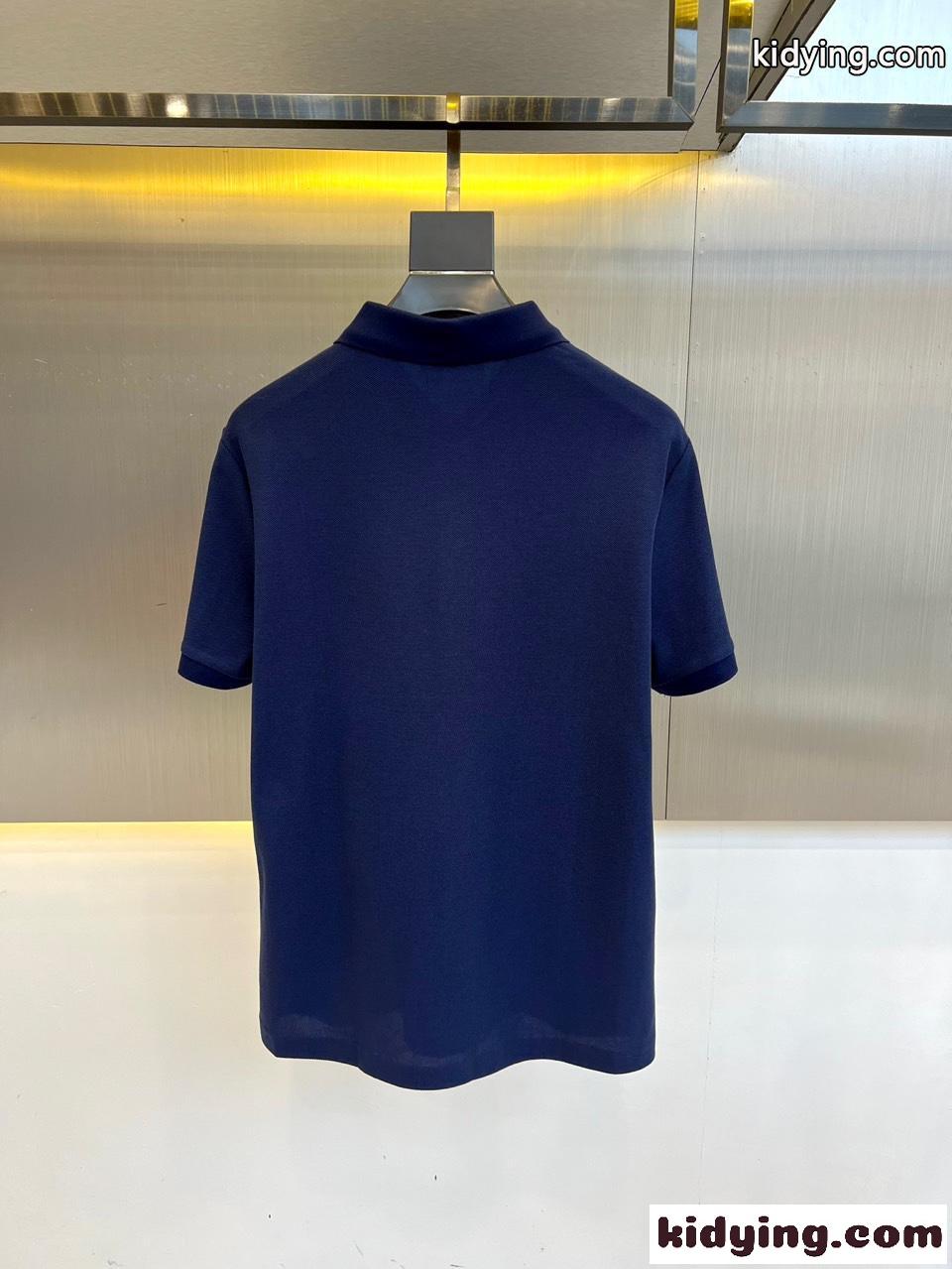 定番 コットンピケ ポロシャツ プラダ Tシャツ 偽物 半袖 トップス ブルー-3