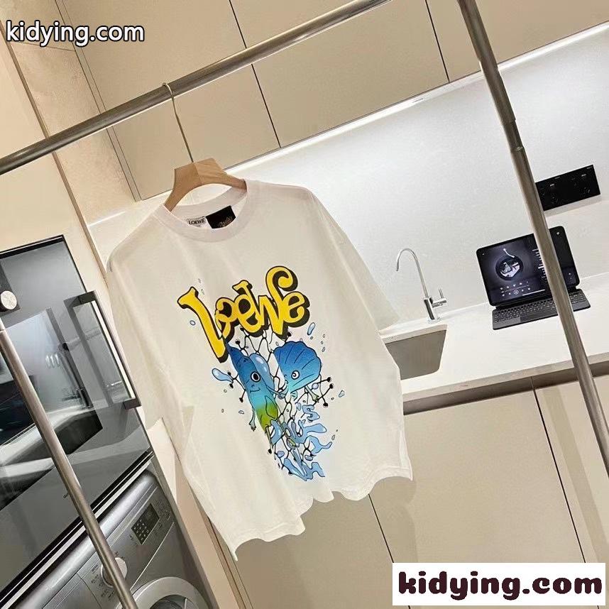 おしゃれ おすすめ プリント ゆったり 体型カバー ロエベ tシャツ コピー 着心地いい クルーネック ユニセックス-1