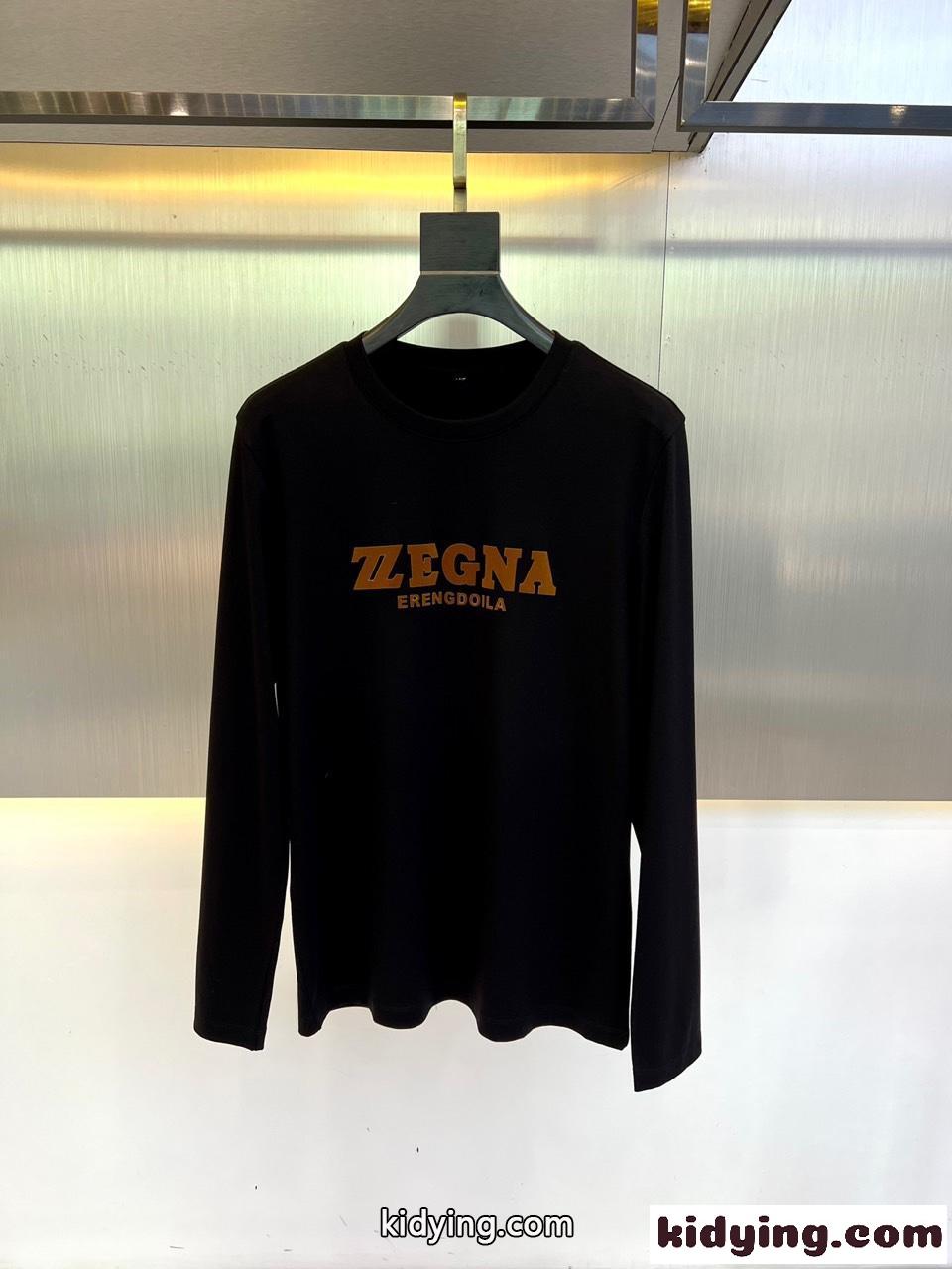 シンプル ロゴ エルメネジルド・ゼニア Tシャツ コピー コットン 長袖Tシャツ ブラック-0