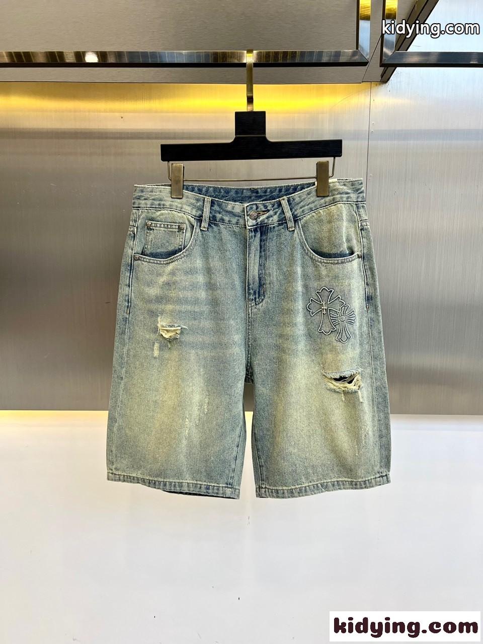 クロムハーツ パンツ 偽物 春夏 定番 合わせやすい コットン デニム ショートパンツ-0