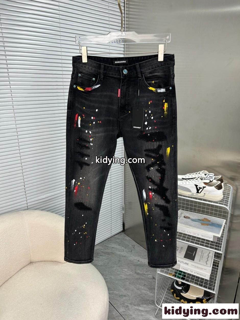 ペイント＆ダメージ加工 デニムパンツ ディースクエアード ジーンズ 偽物 ブラック-1