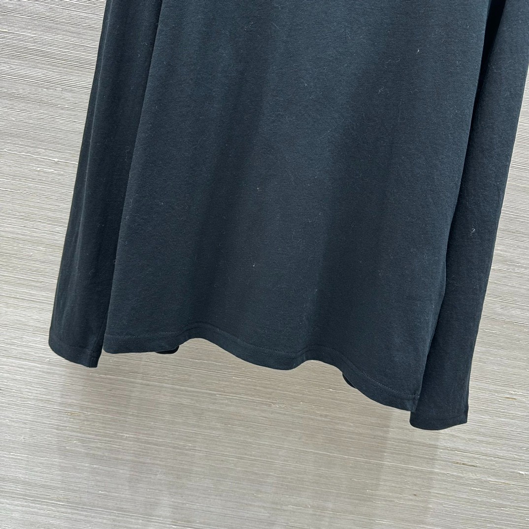 合わせやすい カジュアル コットン 長袖Tシャツ シャネル Tシャツ コピー ブラック-0