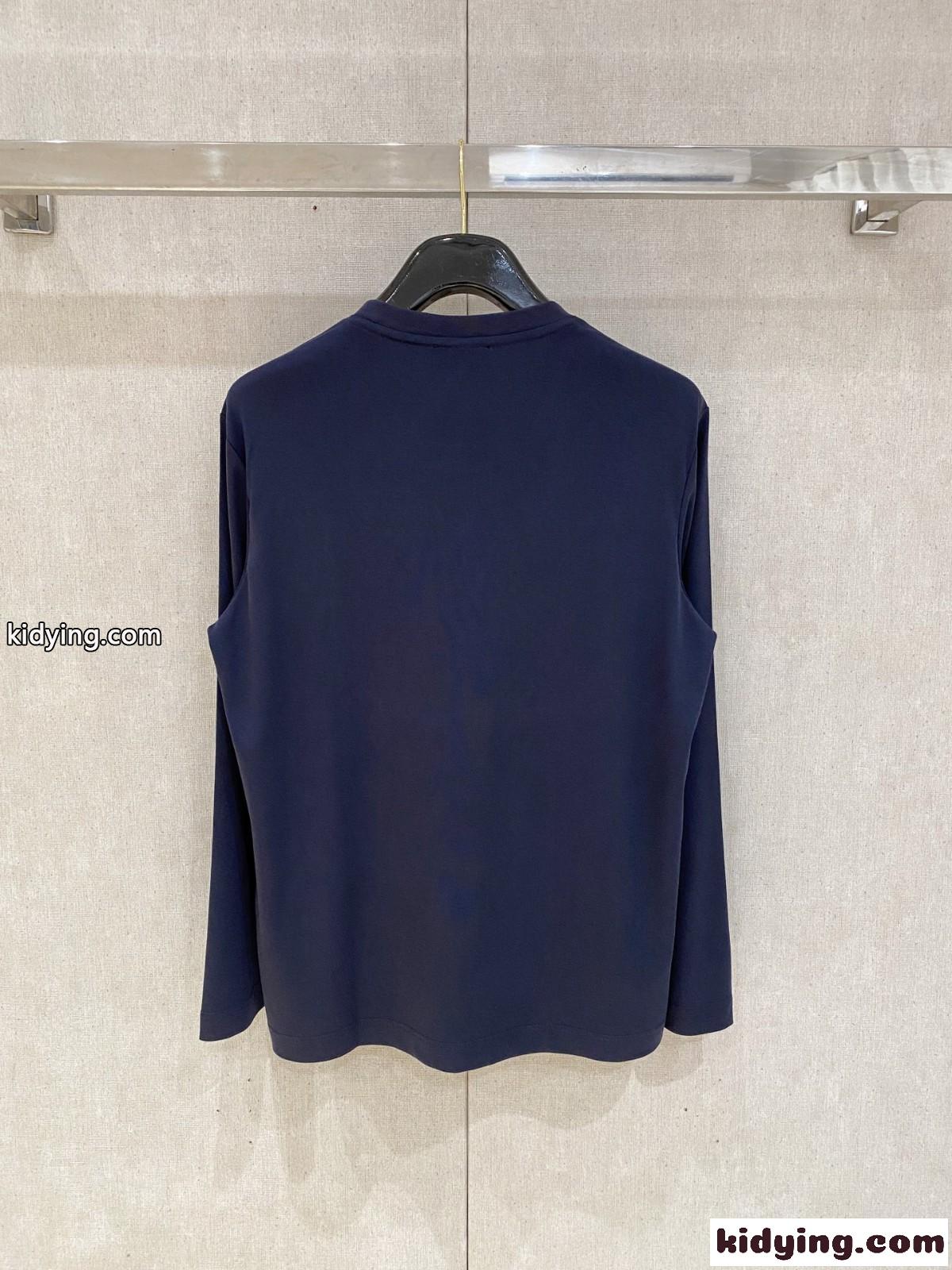 定番 合わせやすい ロゴ 長袖Tシャツ アルマーニ Tシャツ 偽物 コットン ブルー-3