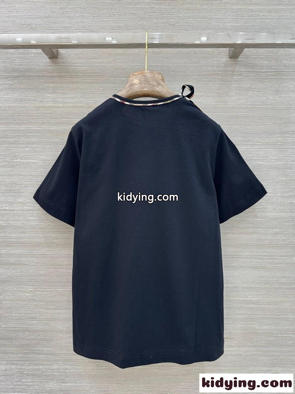 タイスリーブ コットンTシャツ バーバリー Tシャツ コピー ブラック-5