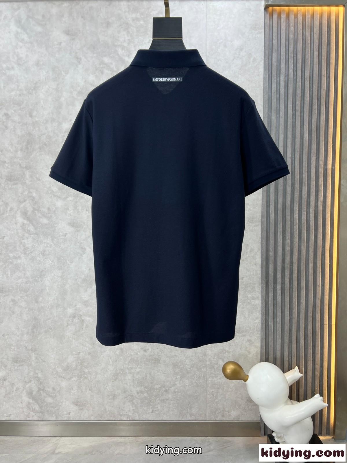 カジュアル コットンピケ 半袖 ポロシャツ アルマーニ Tシャツ コピー ネイビー-1