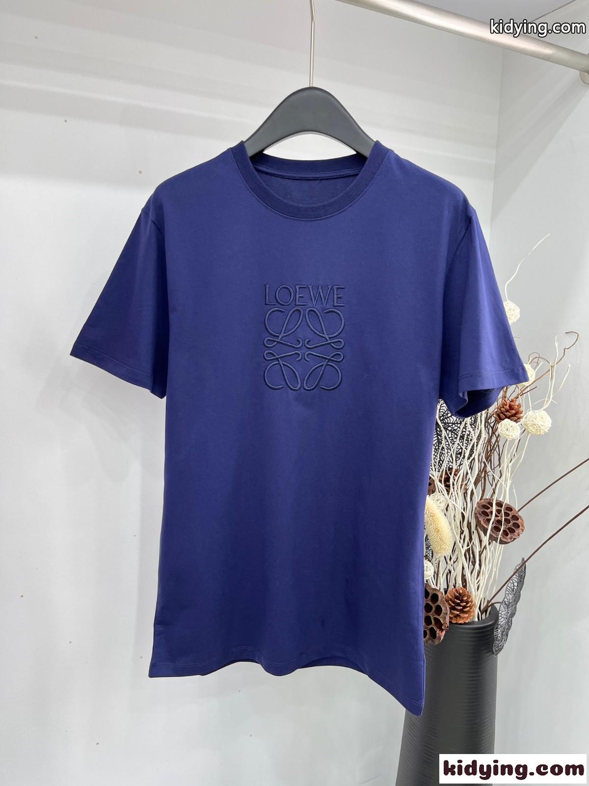 ロエベ Tシャツ コピー 人気 カジュアル 刺繍入り 半袖Tシャツ ブルー-0