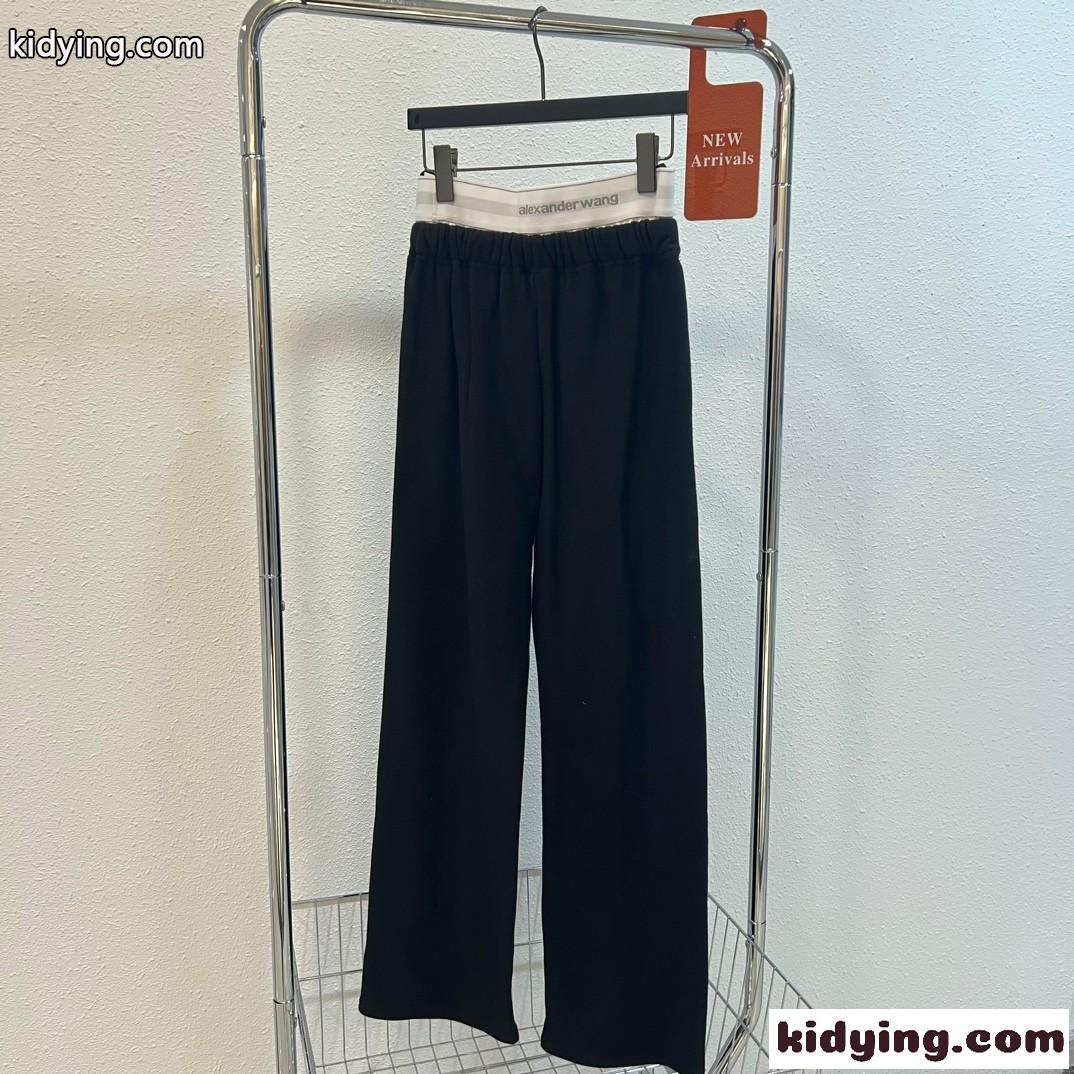 アレキサンダーワング ロゴブリーフウエストバンド付き ワイドレッグスウェットパンツ 偽物 ブラック-2