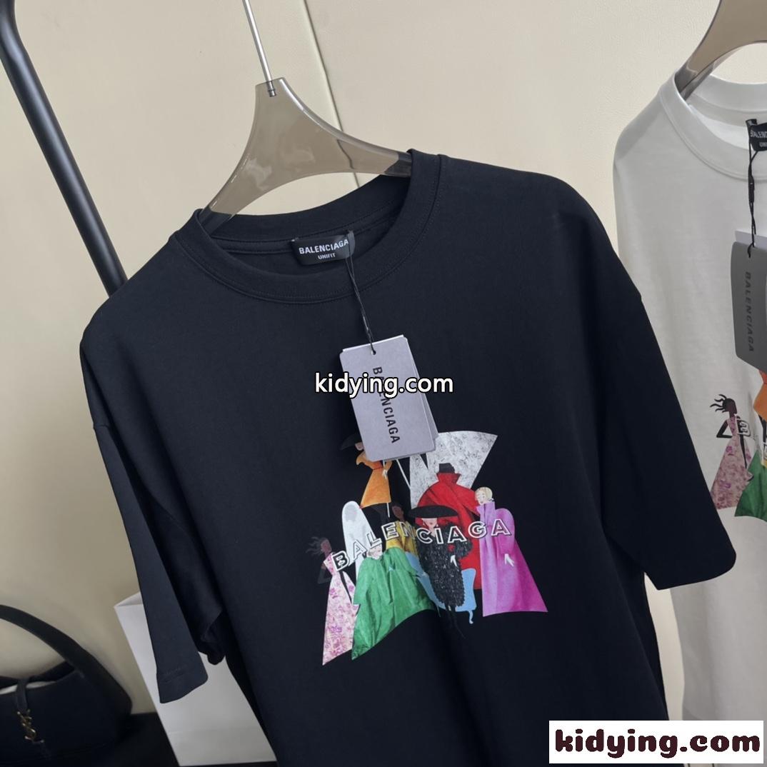 定番 ゆったり 快適 男女兼用 プリント バレンシアガ 半袖tシャツ コピー カジュアル おしゃれ ホワイト ブラック-1