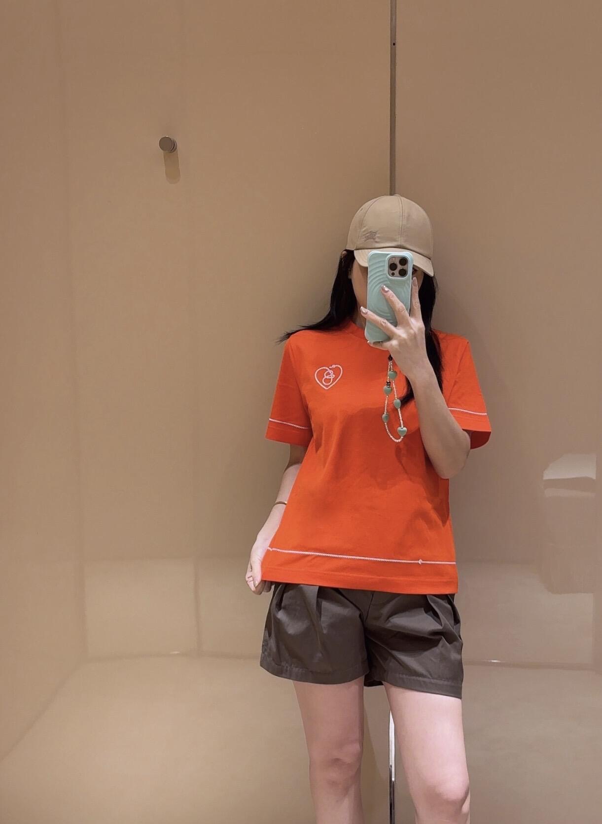 Bハート コットンTシャツ バーバリー Tシャツ コピー クルーネック レッド-0
