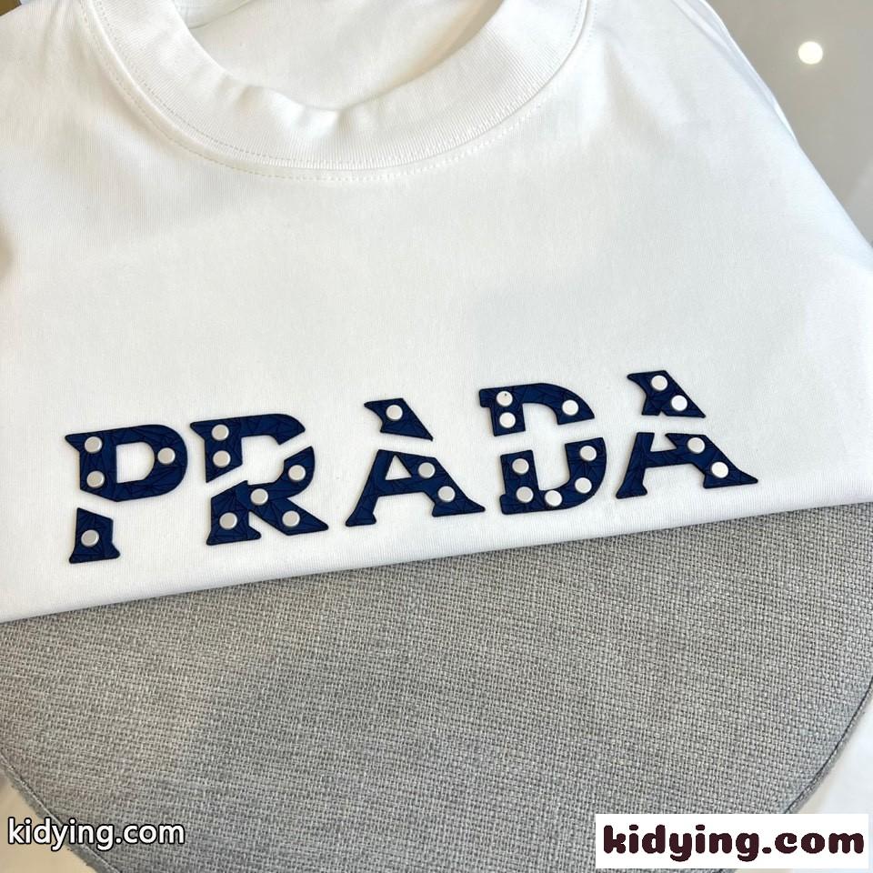 シンプル ロゴ入り クルーネック プラダ Tシャツ 偽物 半袖Tシャツ ホワイト-2