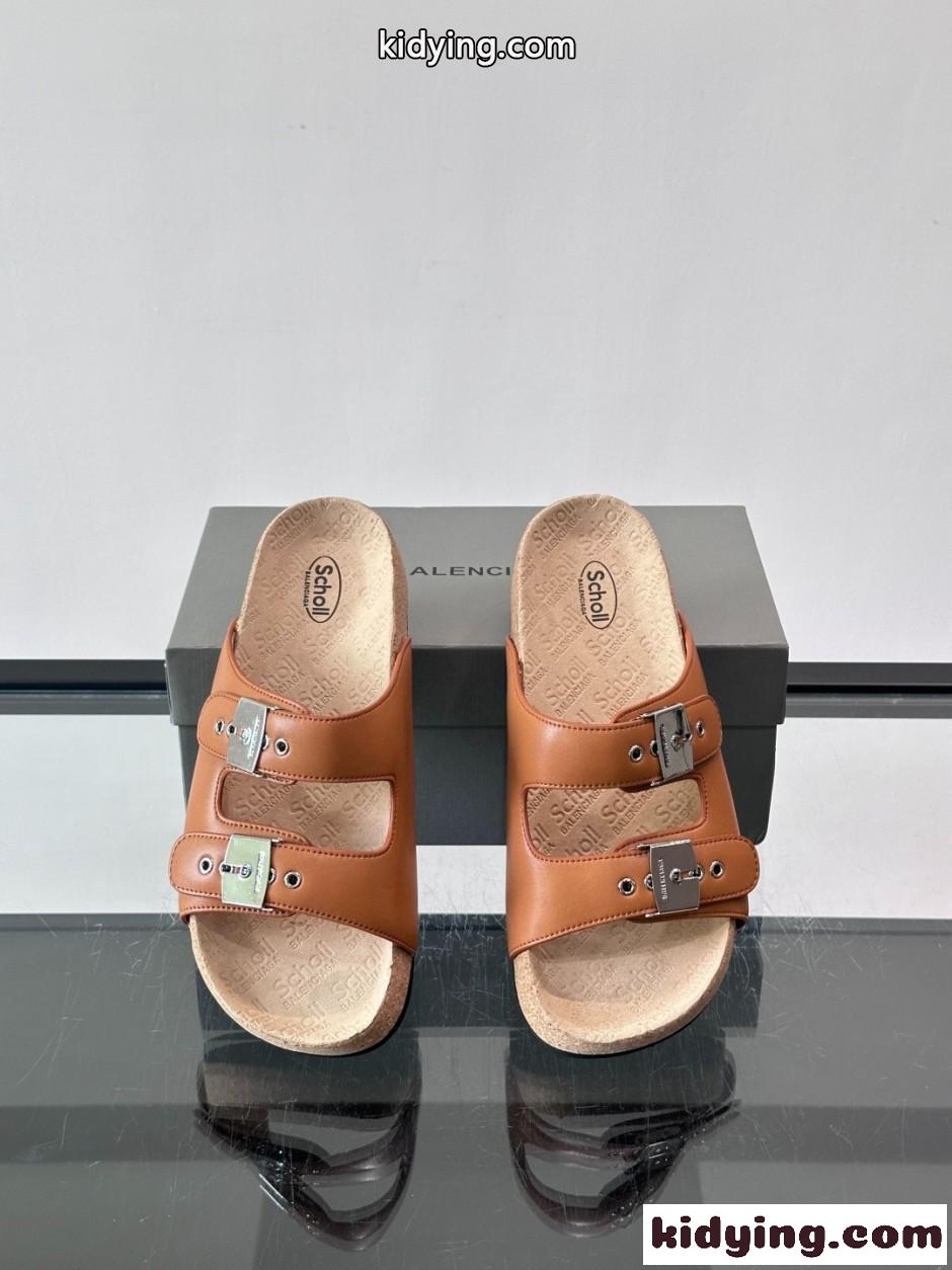 バレンシアガ サンダル コピー BALENCIAGA × Scholl スライドサンダル ブラウン-1