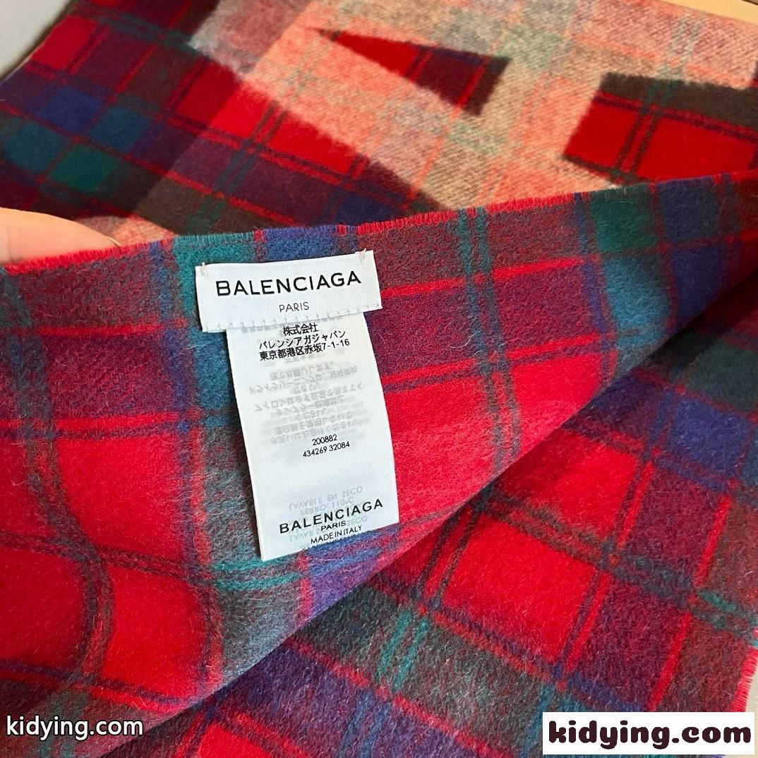 バレンシアガ スカーフ 偽物 カシミヤ 定番 お洒落 ロゴ入り チェック柄 マフラー-4