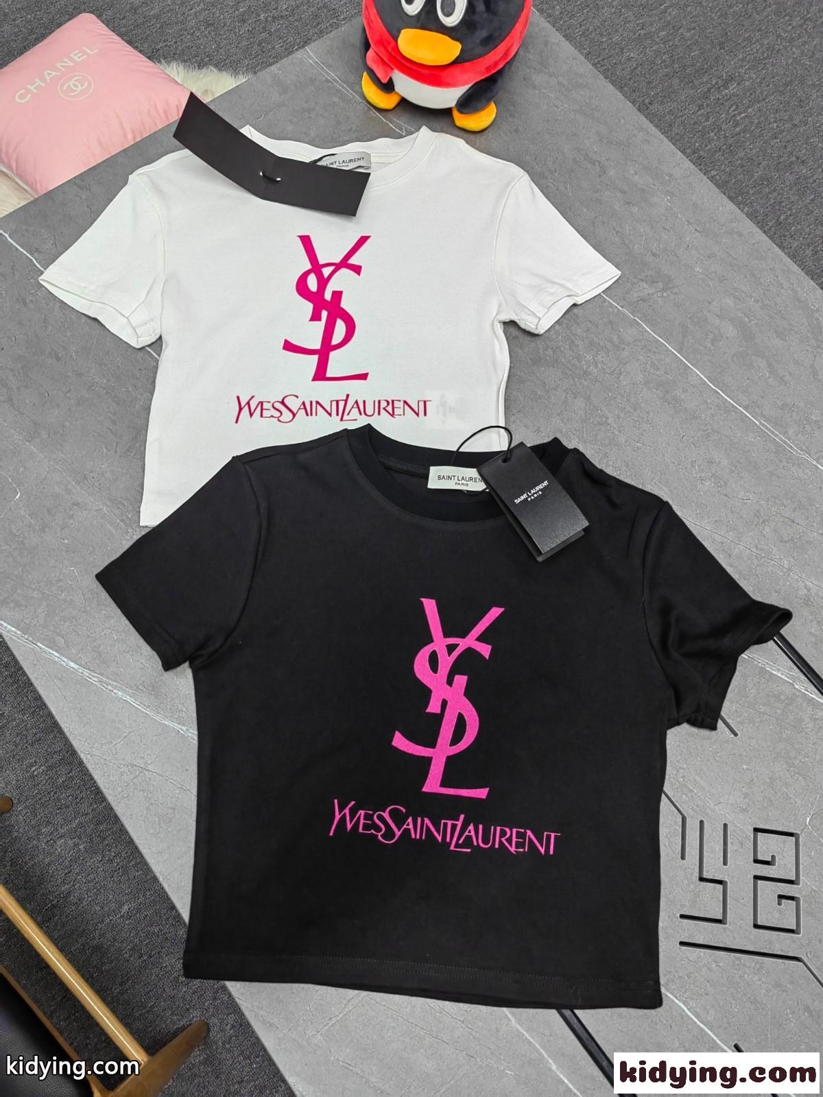 おしゃれ ロゴ プリント イヴ・サンローラン 半袖Tシャツ コピー クルーネック コットン-0