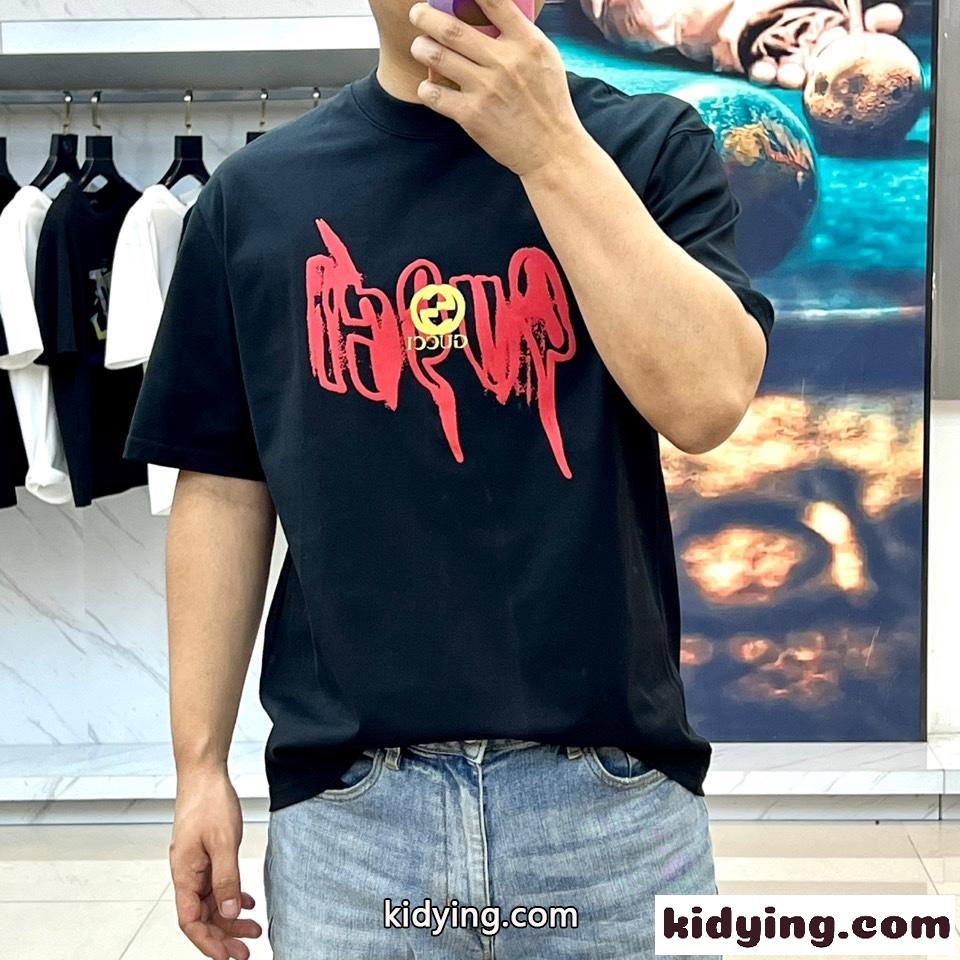 カジュアル クルーネック 半袖Tシャツ グッチ Tシャツ 偽物 合わせやすい ブラック-1