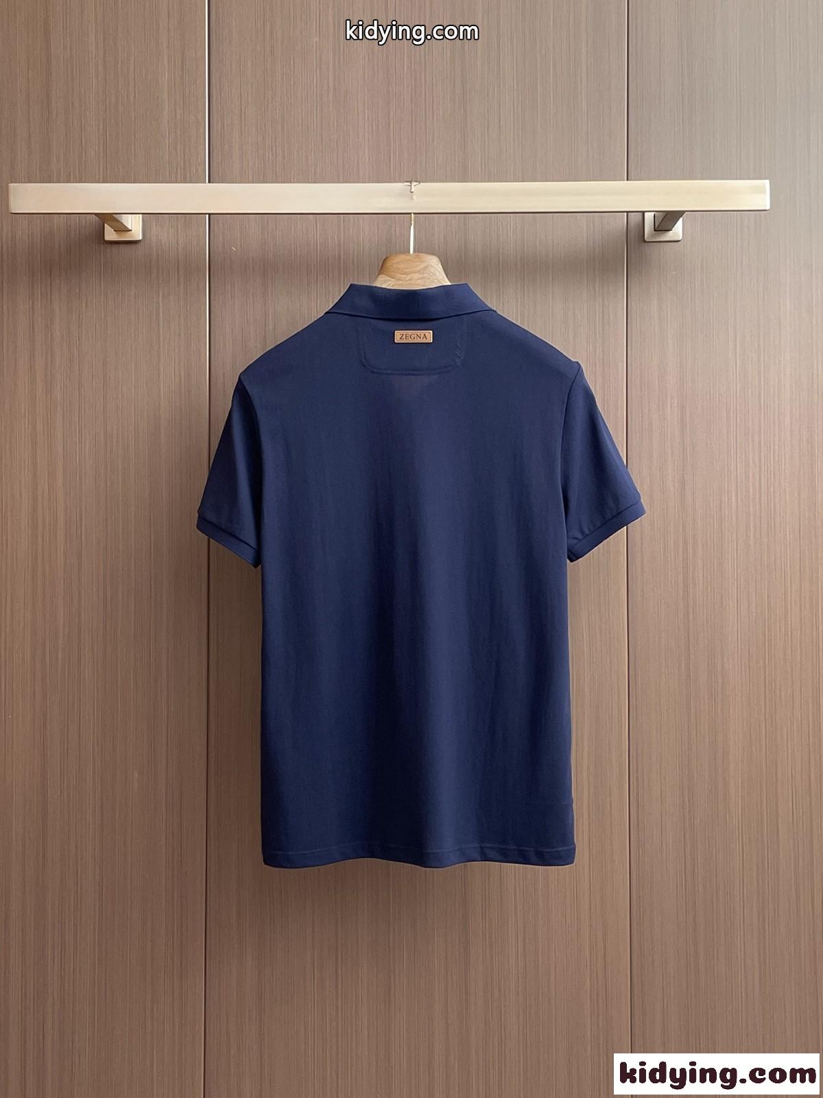 カジュアル コットン スキッパー ポロシャツ エルメネジルド・ゼニア Tシャツ 偽物 ネイビー-3