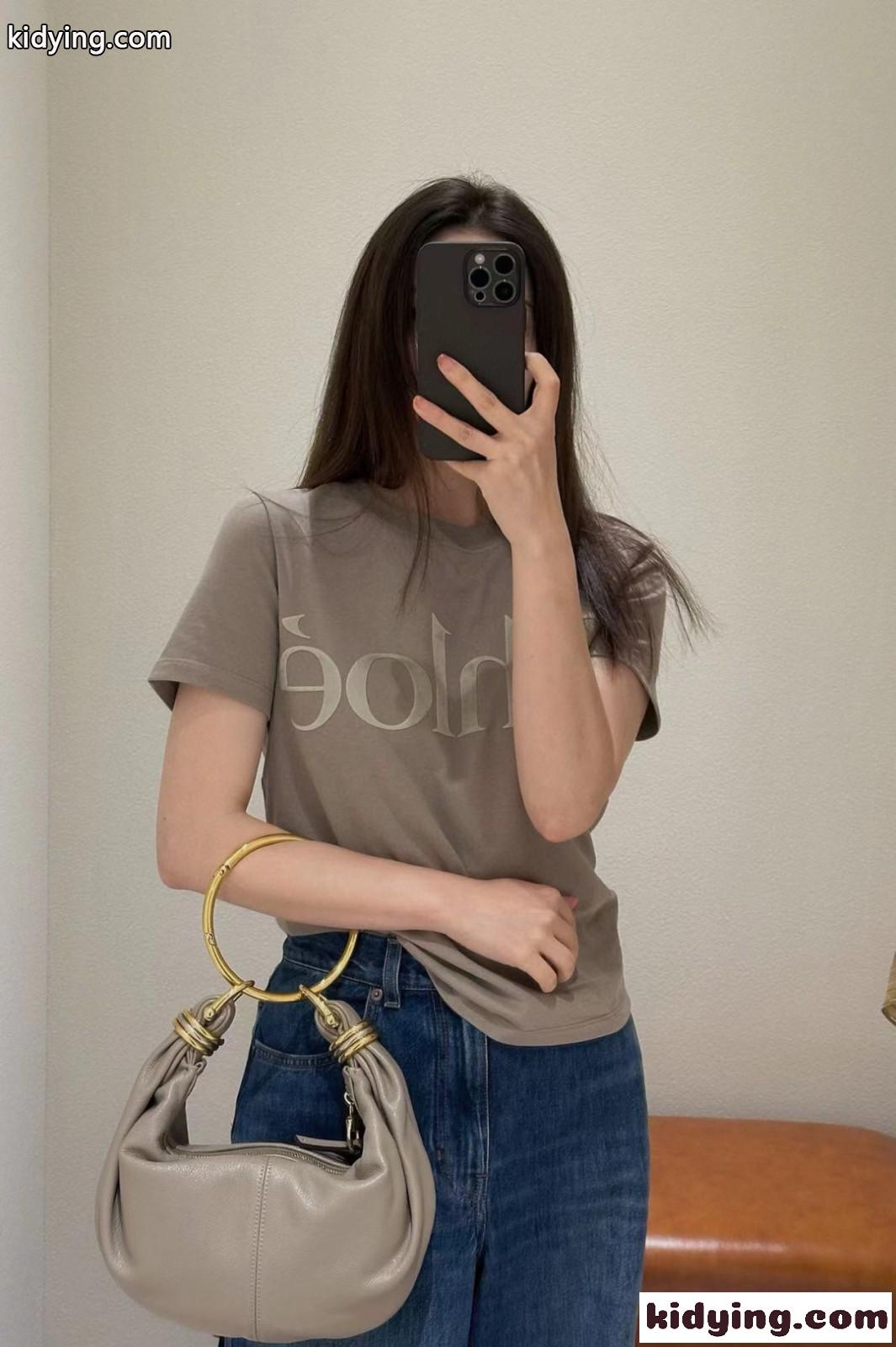 シンプル ロゴ入り コットン半袖Tシャツ クロエ Tシャツ スーパーコピー レディース-5