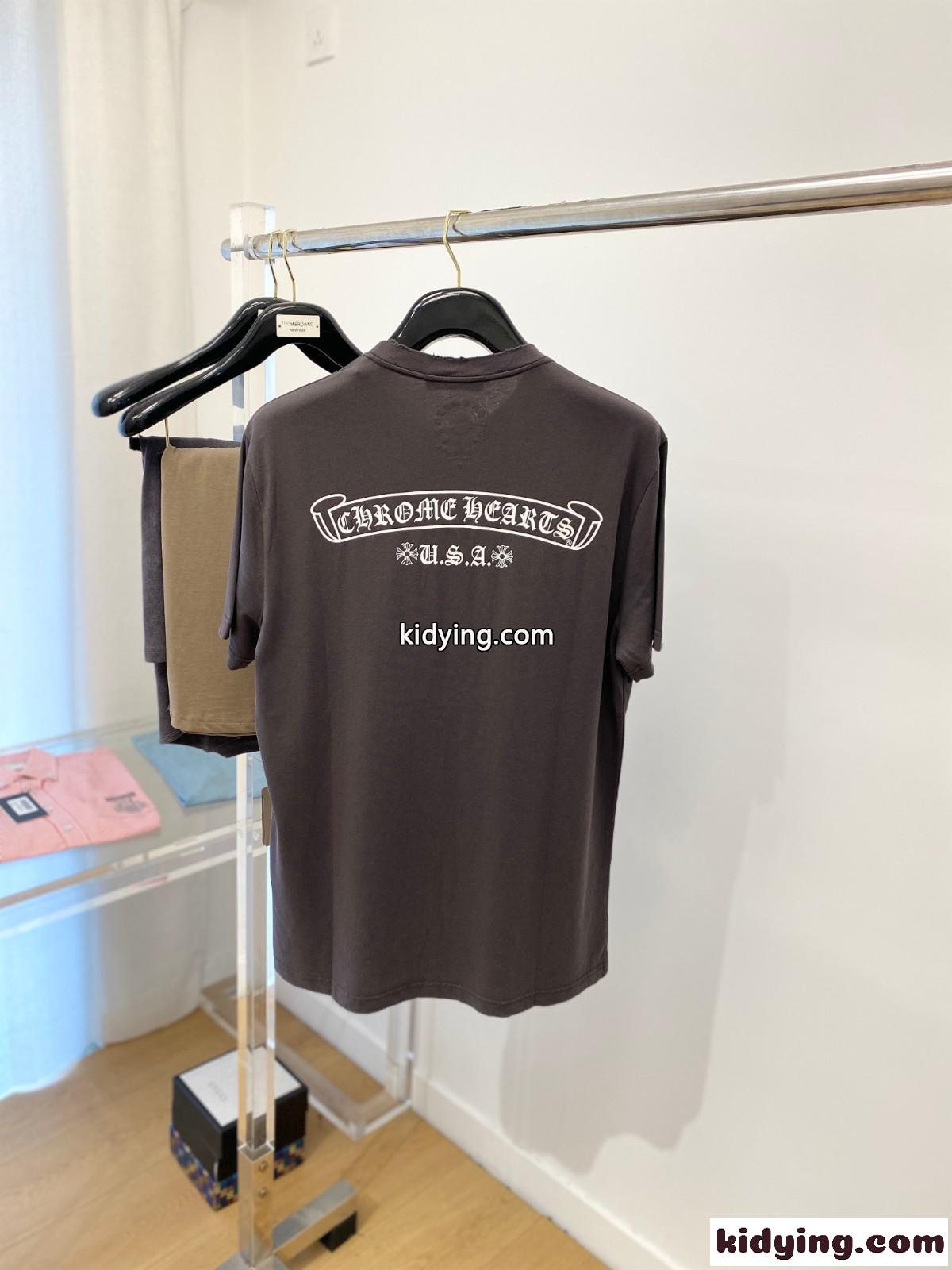 カジュアル ロゴプリント クルーネック クロムハーツ 半袖Tシャツ コピー グレー-4