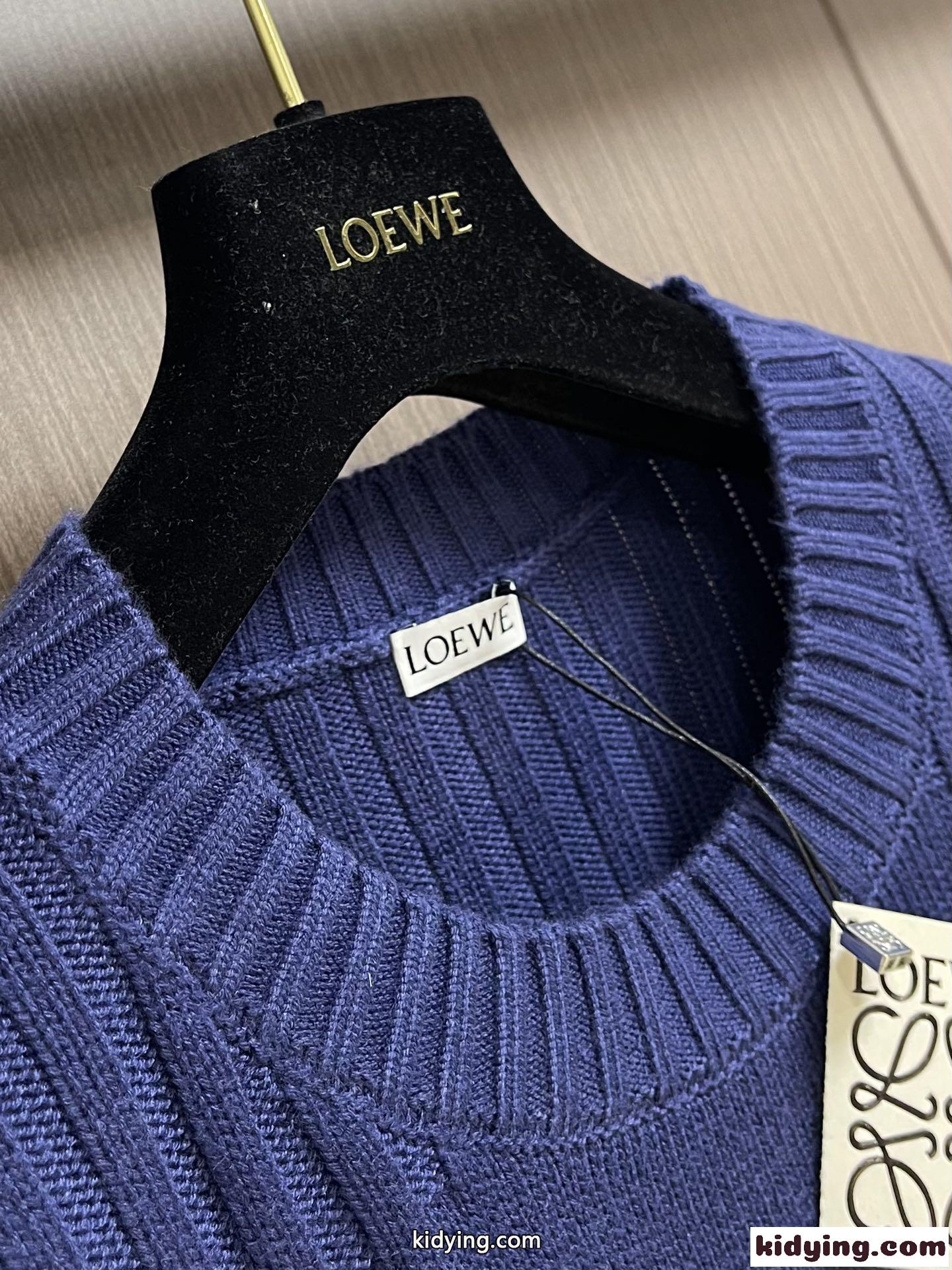 アナグラム 刺繍入り ロエベ セーター コピー ウール クルーネック ブルー-4