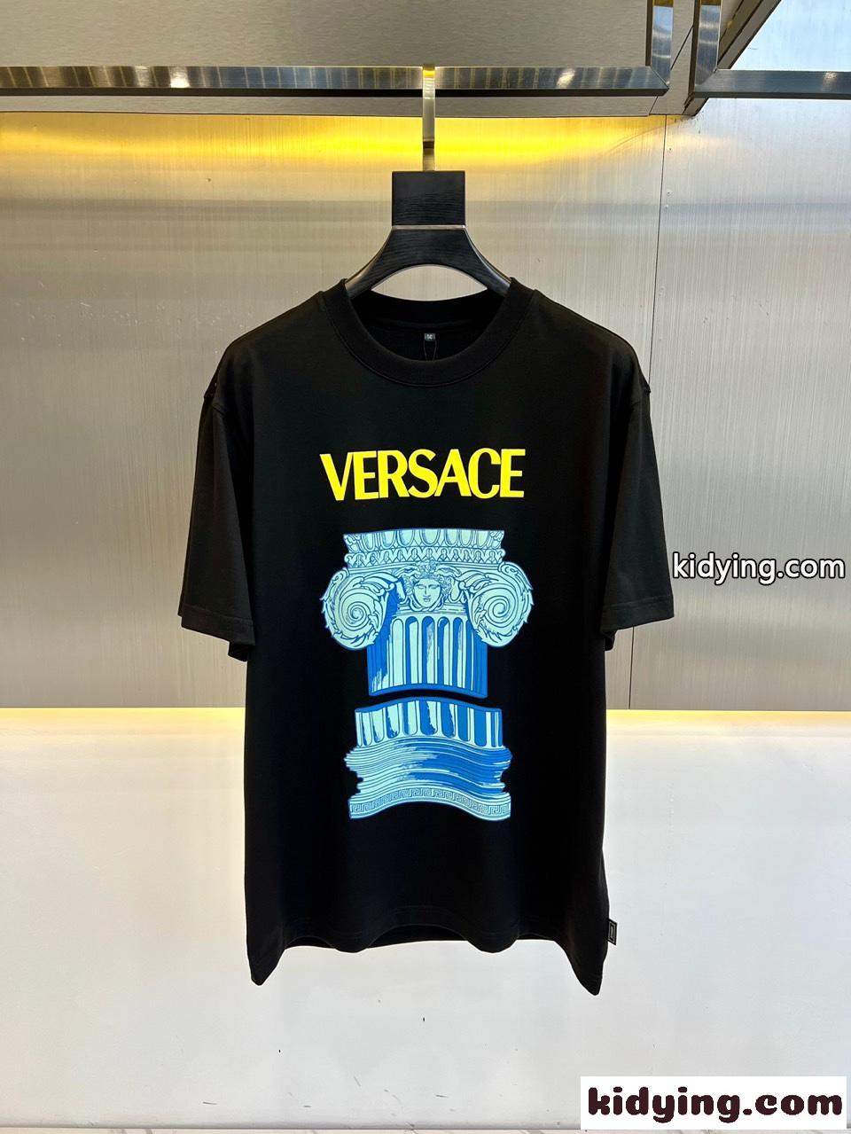合わせやすい プリント クルーネック ヴェルサーチェ Tシャツ 偽物 半袖Tシャツ ブラック-0