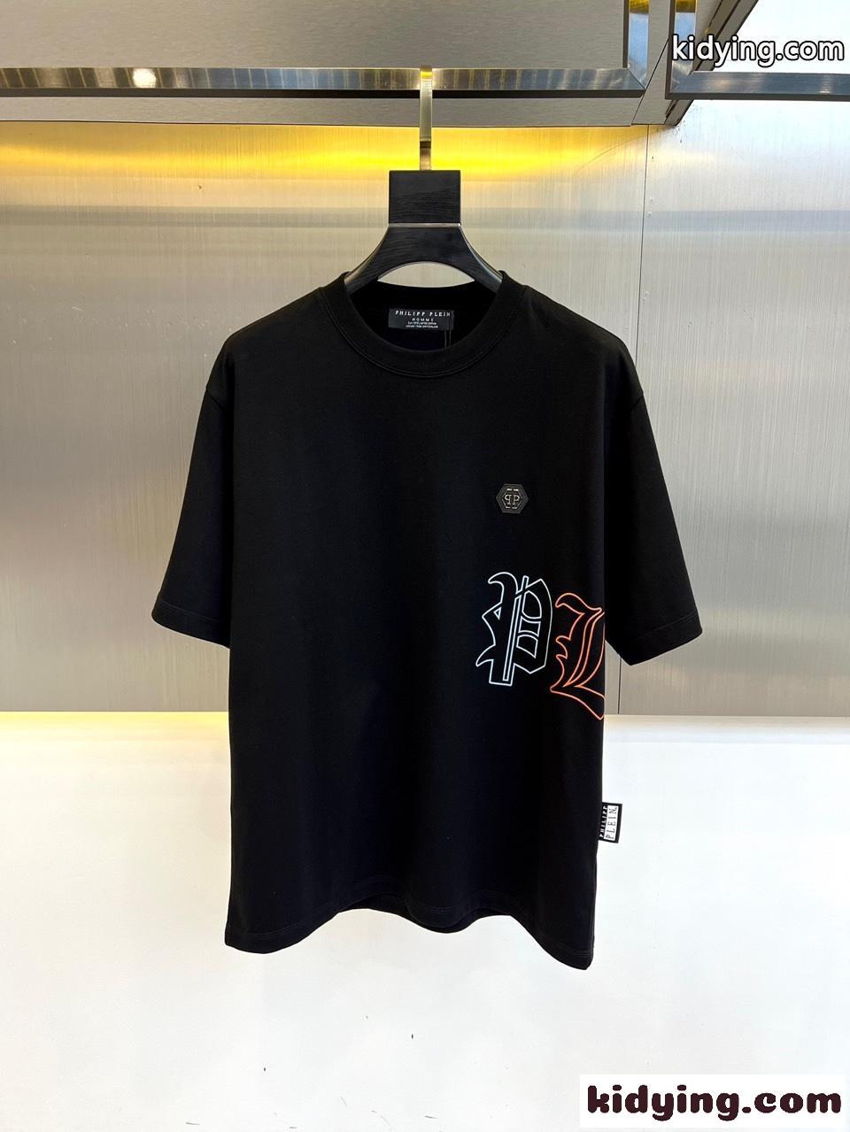 カジュアル ゆったり フィリッププレイン 半袖Tシャツ コピー クルーネック ブラック-0