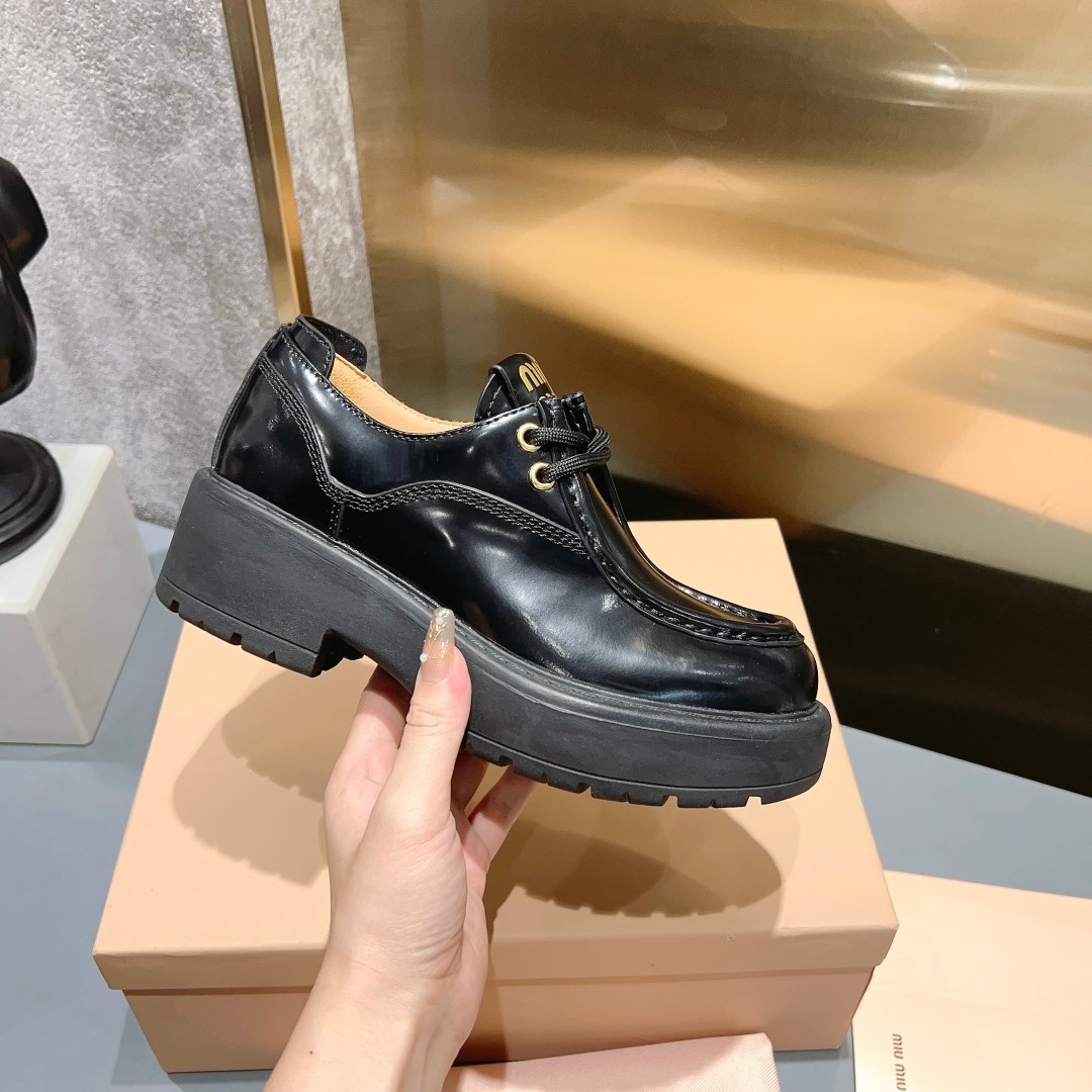 23-24AW プラットフォーム レースアップ シューズ ミュウミュウ シューズ コピー ブラック-0