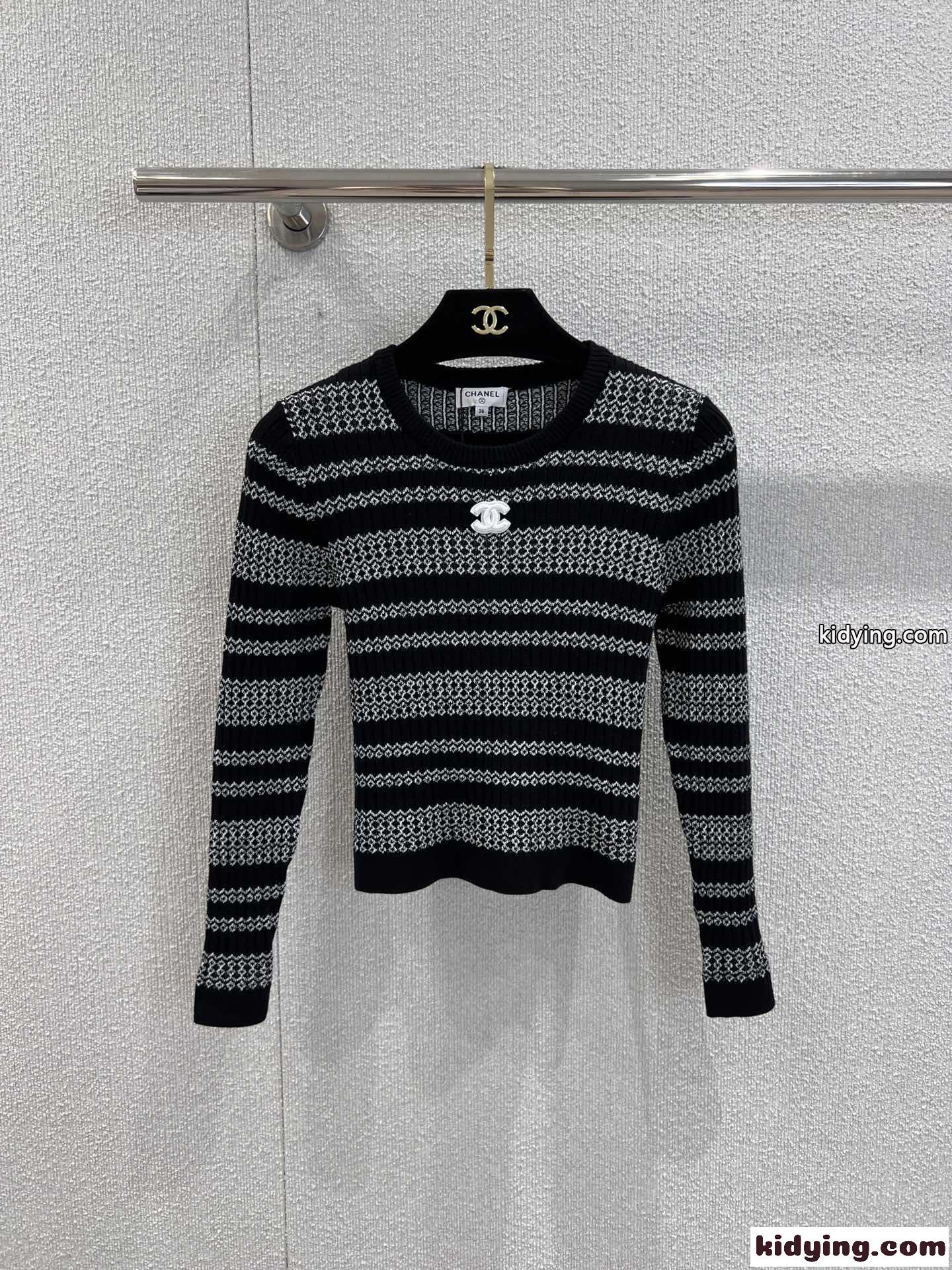 お洒落 上品 ストライプ クロップドニット シャネル セーター コピー トップス-2