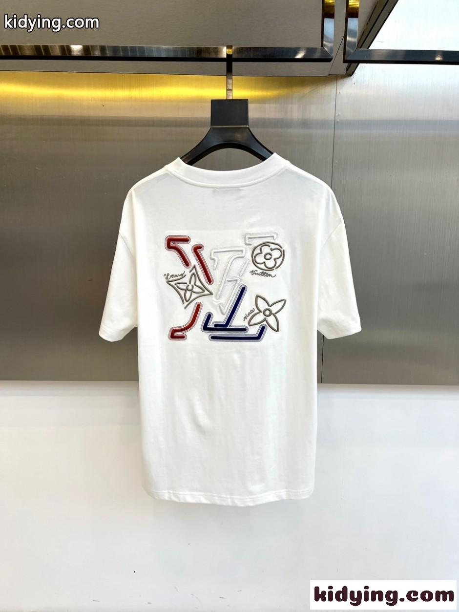 おしゃれ ロゴ入り コットン 半袖Tシャツ ルイ・ヴィトン Tシャツ 偽物 ホワイト-3