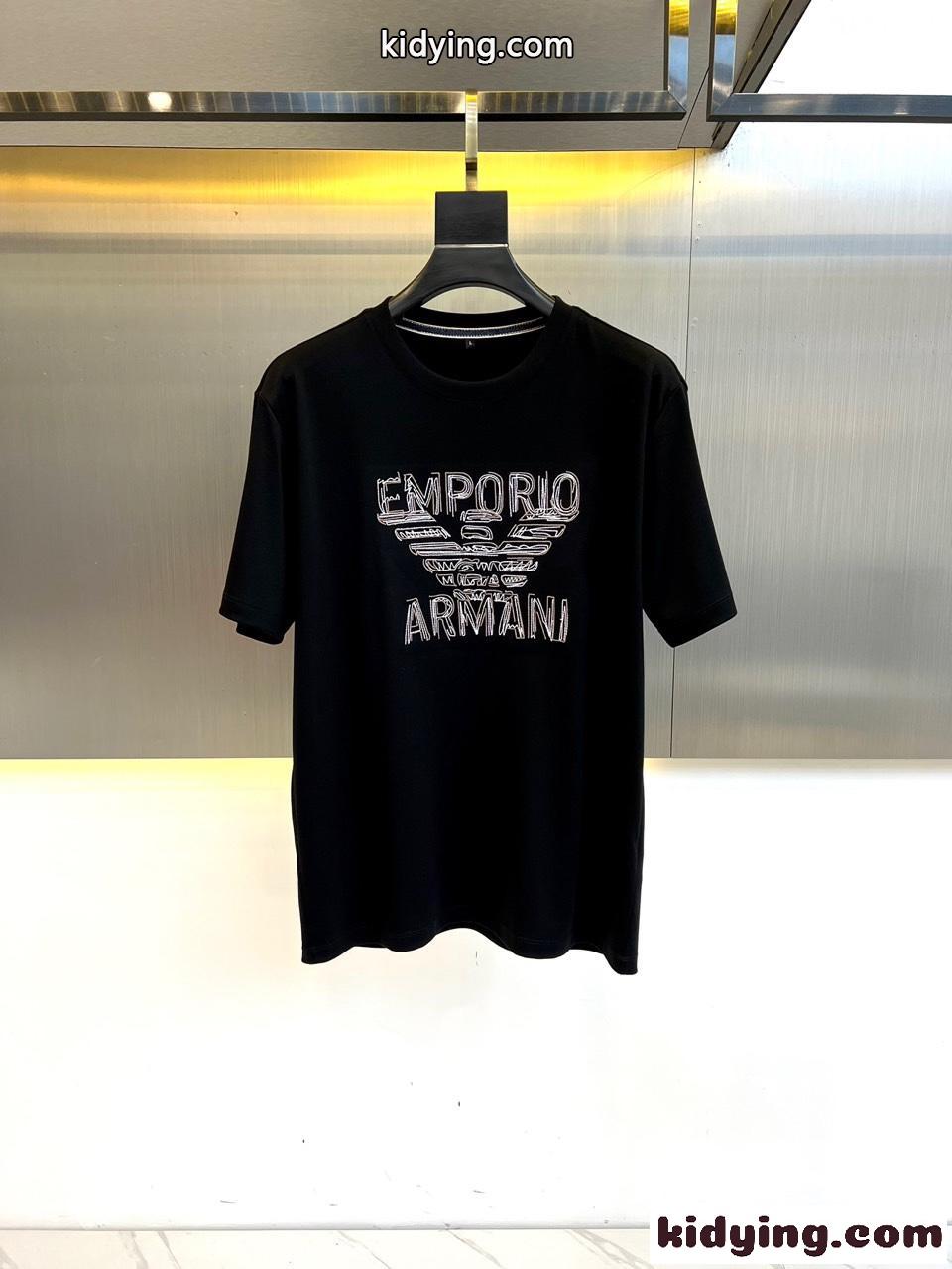 アルマーニ Tシャツ コピー カジュアル ロゴ入り 半袖Tシャツ ブラック-0