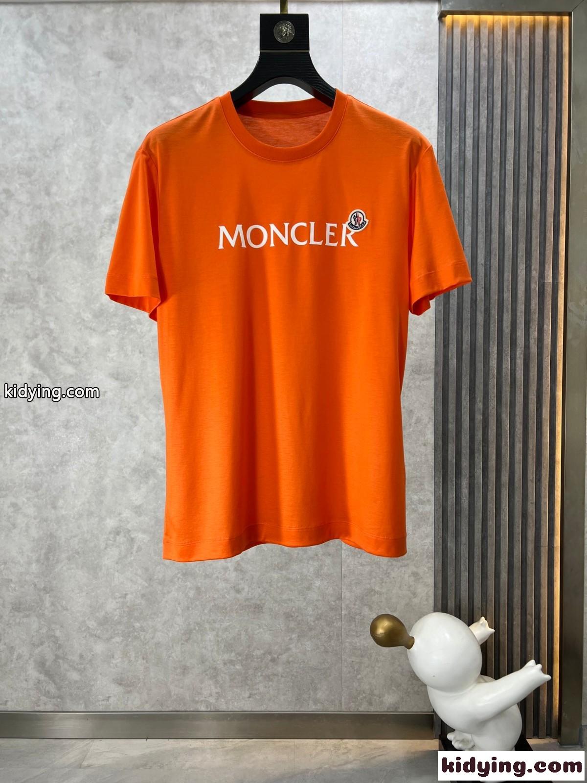 モンクレール Tシャツ コピー 定番 カジュアル ロゴ入り 半袖Tシャツ オレンジ-0