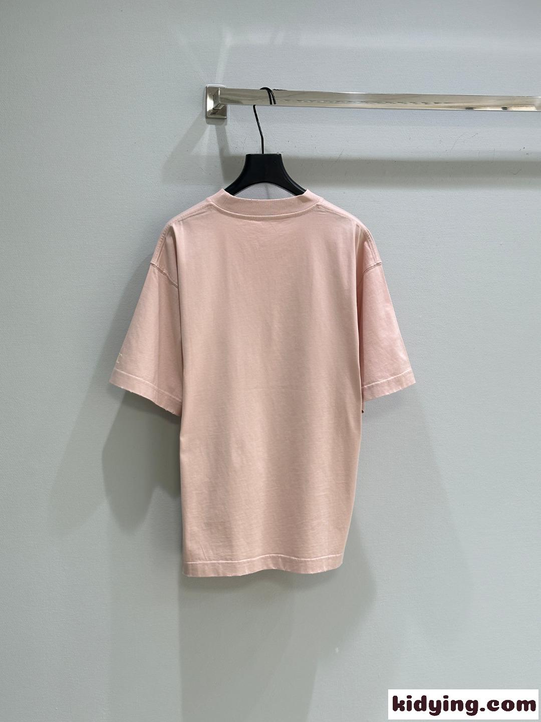 ユニセックス ゆったり 半袖Tシャツ セリーヌ Tシャツ コピー クルーネック ピンク-3